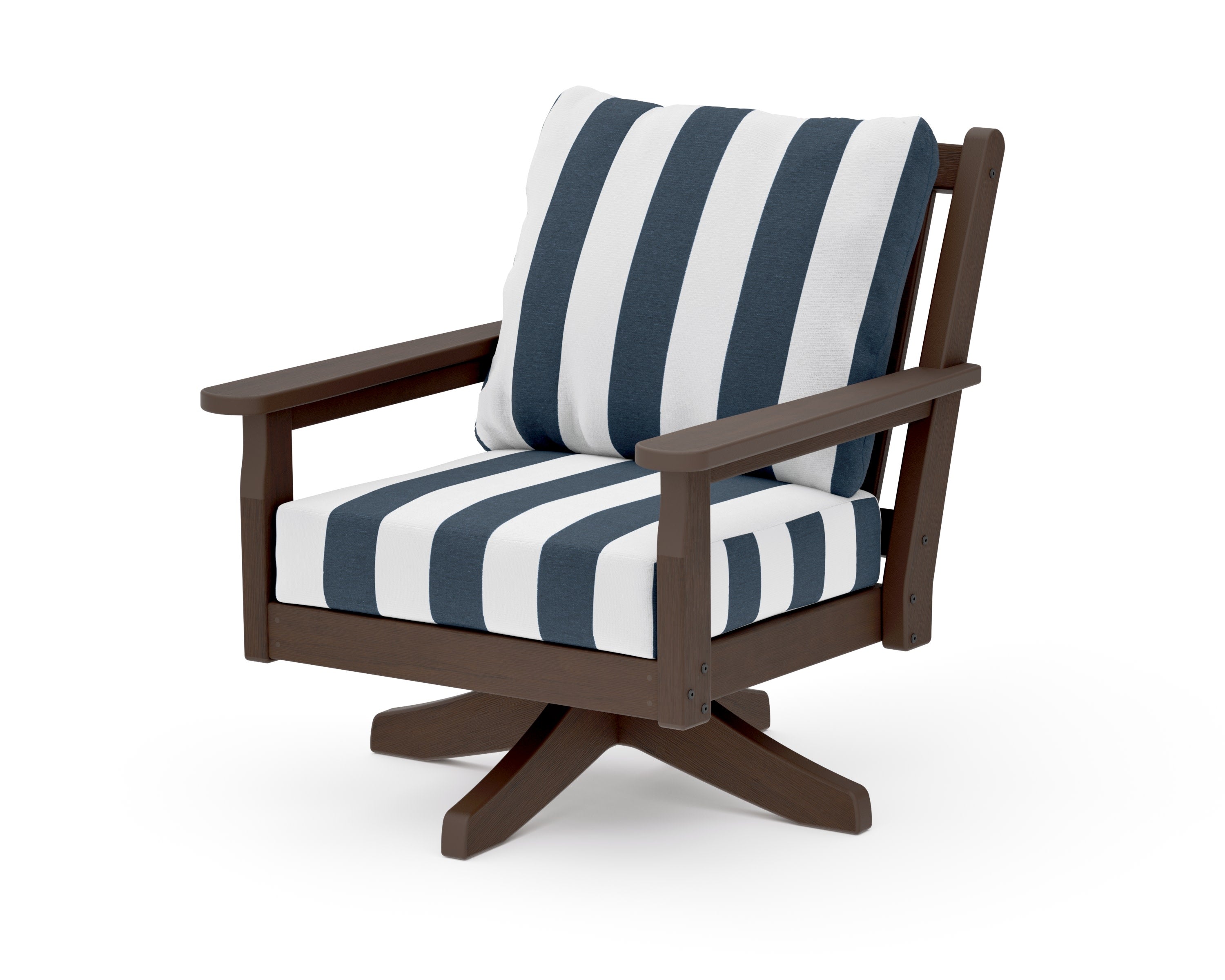 Chippendale Deep Seating Swivel Chair in Kona / Cabana Stripe Marine Indigo