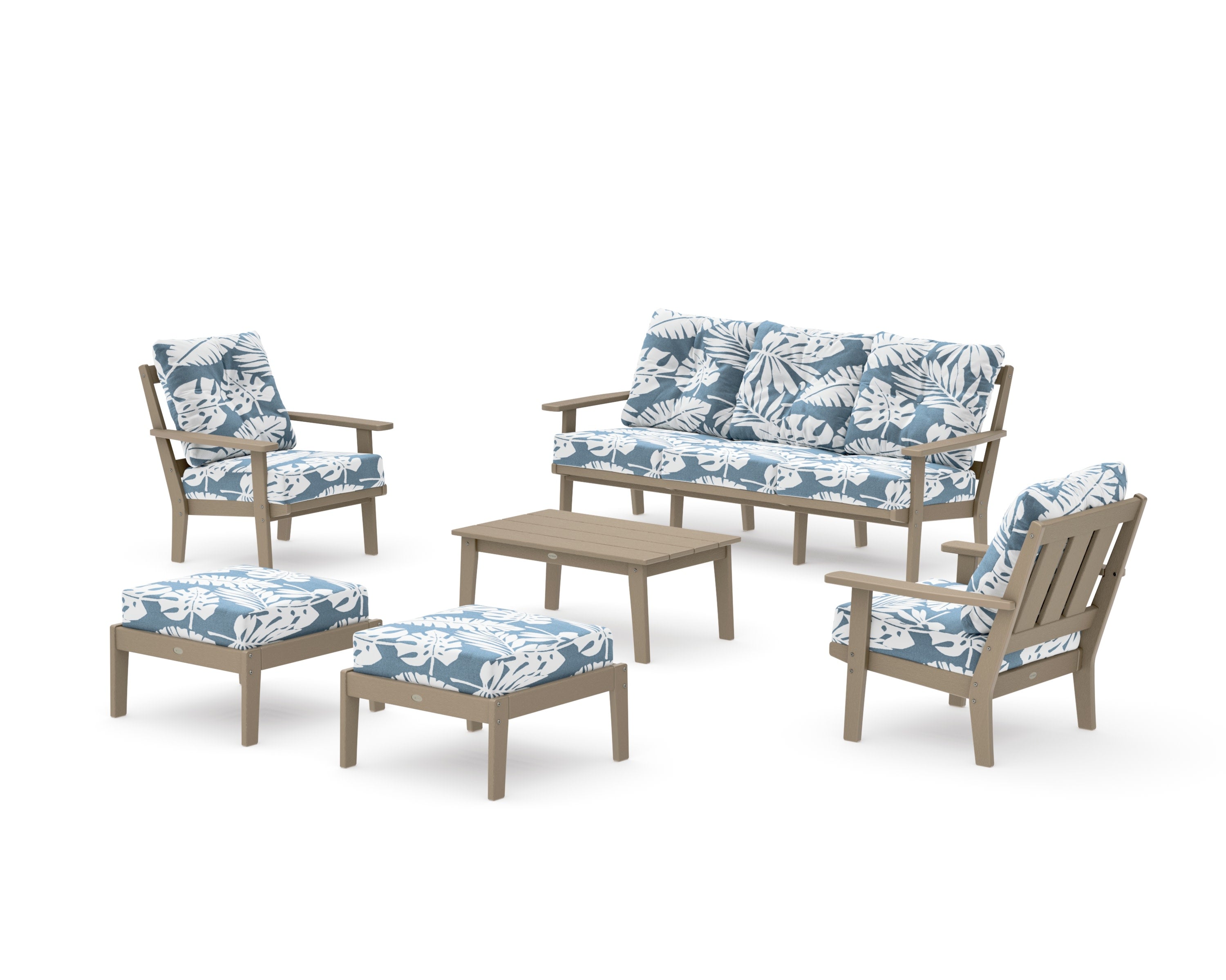Oxford 6-Piece Lounge Sofa Set in Vintage Sahara / Leaf Sky Blue