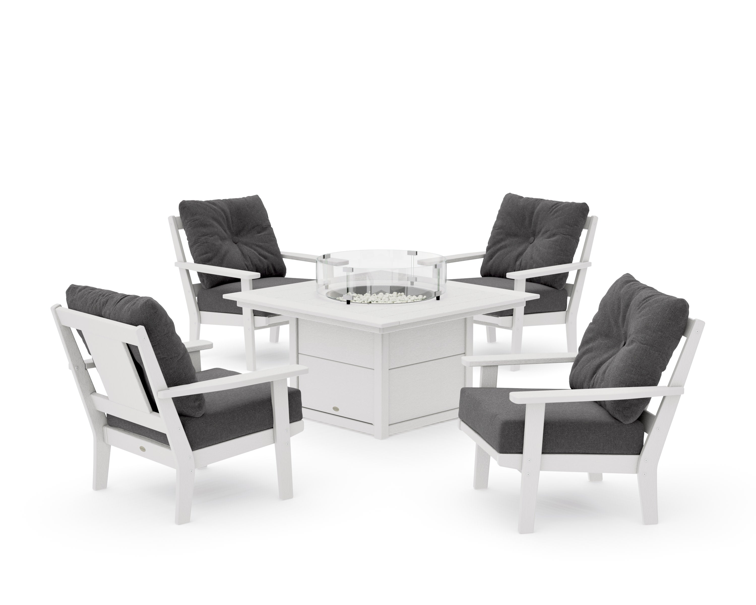 Prairie 5-Piece Deep Seating Set with Fire Pit Table in Vintage White / Ash Charcoal