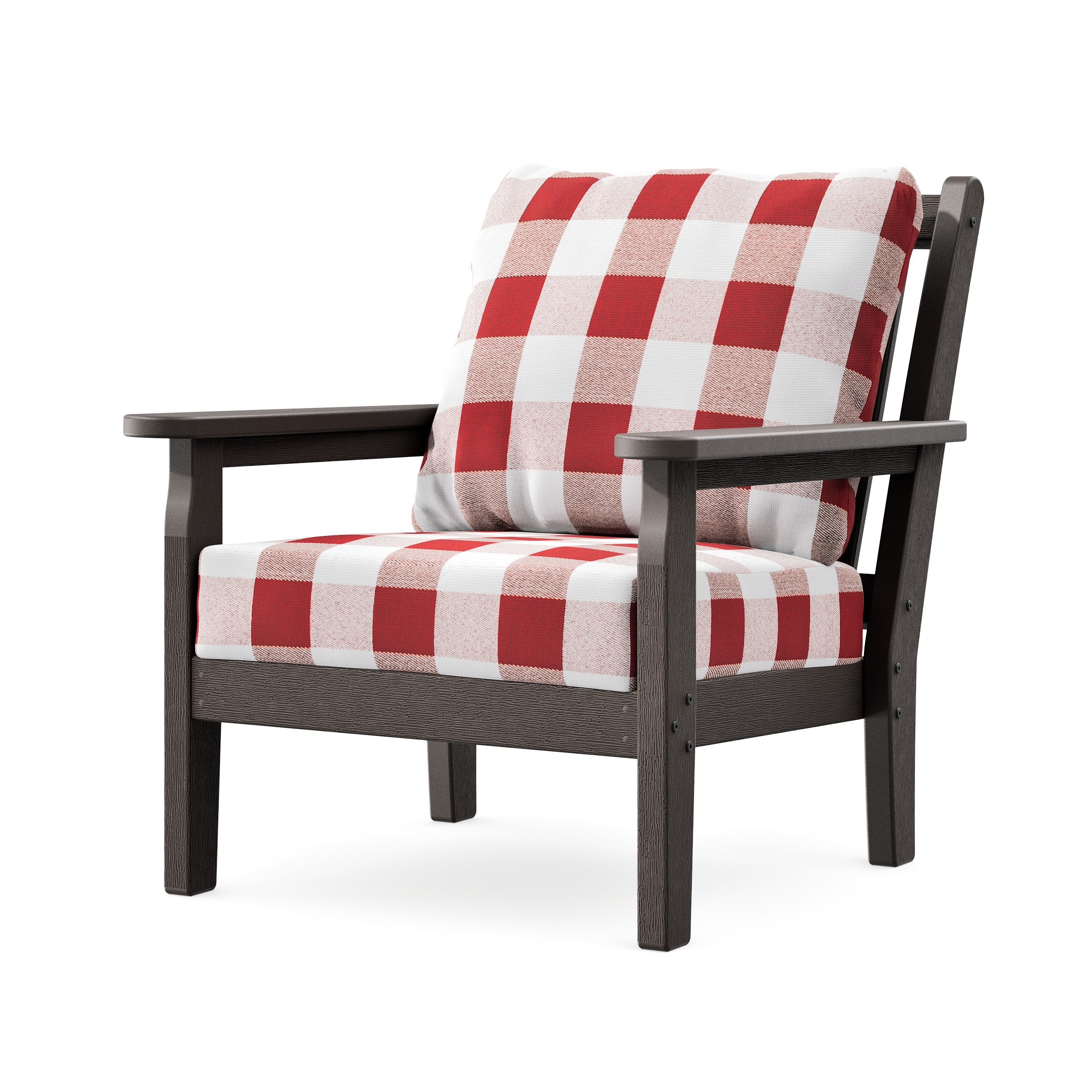 Chippendale Deep Seating Chair in Vintage Coffee / Buffalo Plaid Crimson