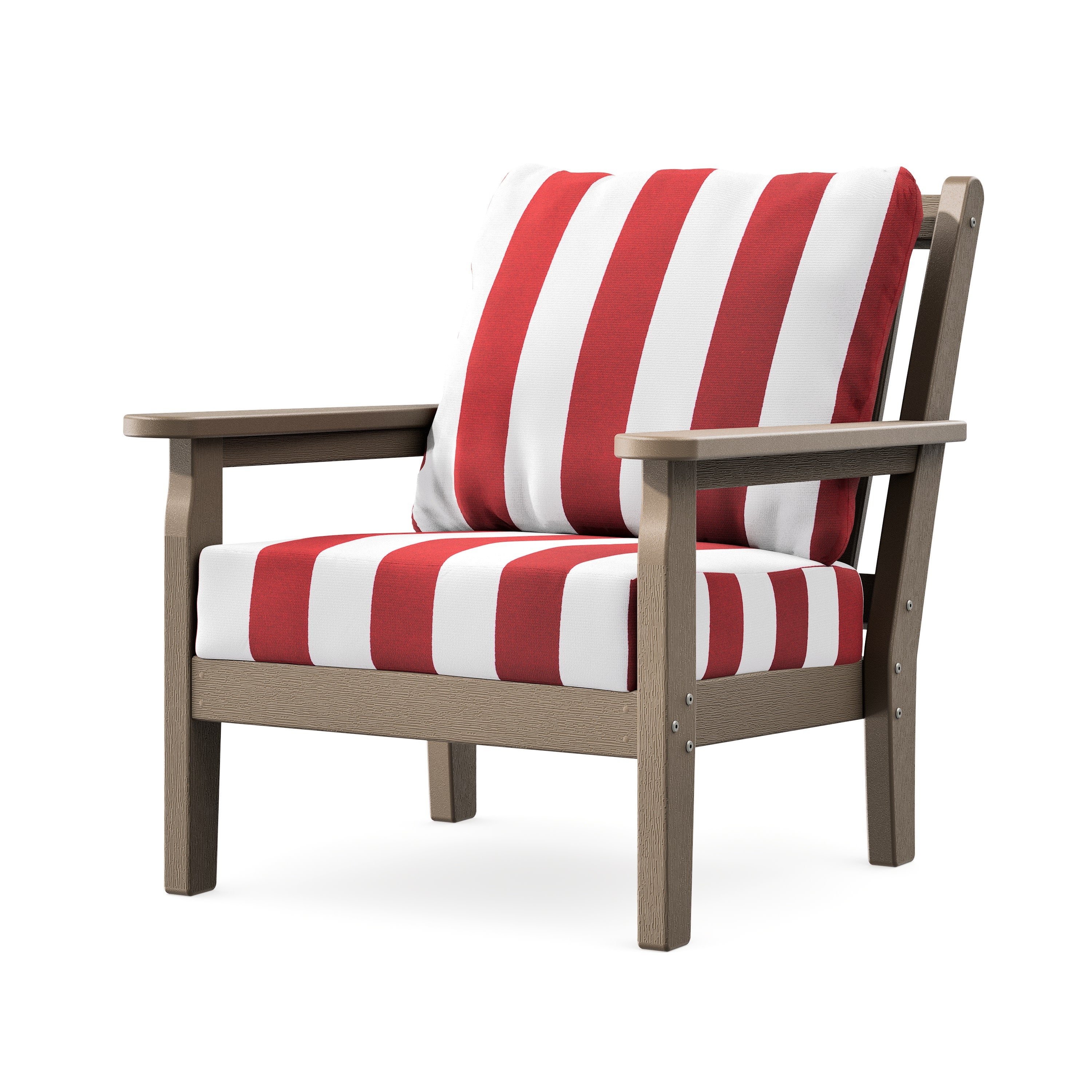 Chippendale Deep Seating Chair in Vintage Sahara / Cabana Stripe Crimson