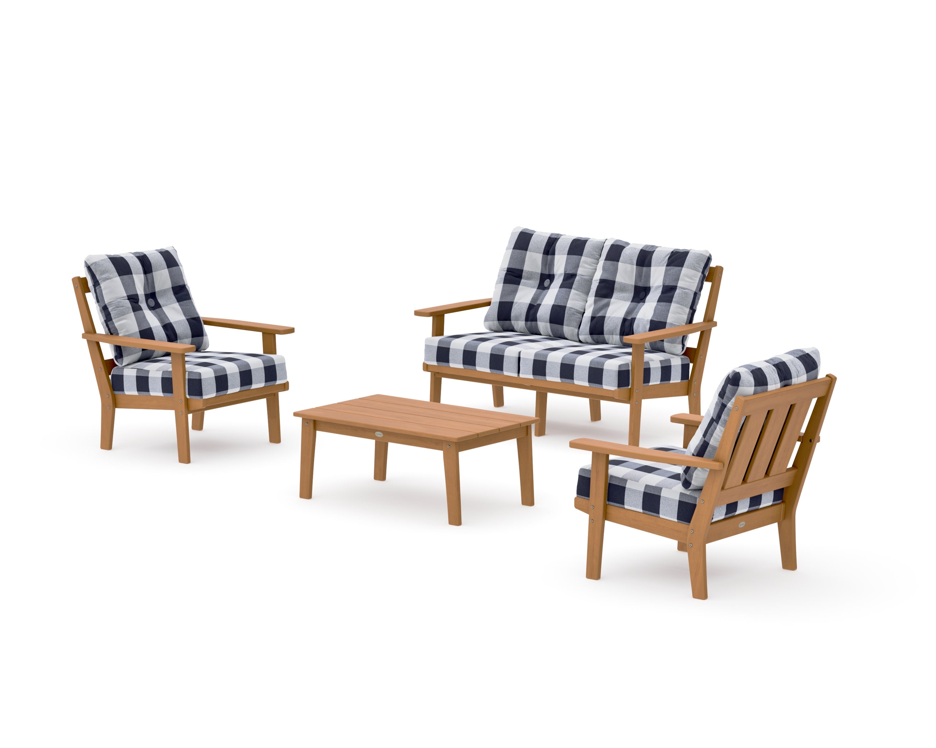 Oxford 4-Piece Deep Seating Set with Loveseat in Natural / Buffalo Plaid Navy