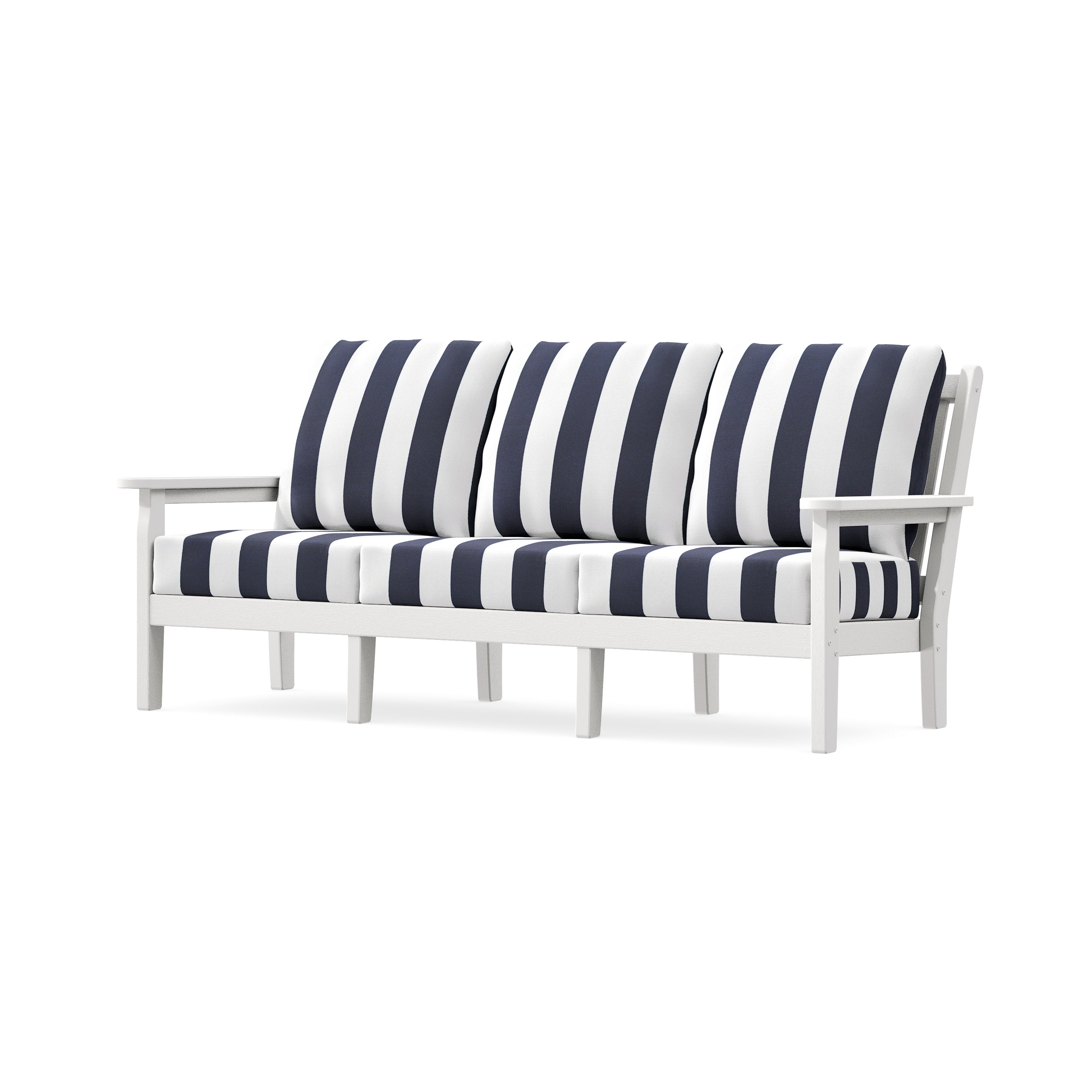 Chippendale Deep Seating Sofa in Vintage White / Cabana Stripe Navy