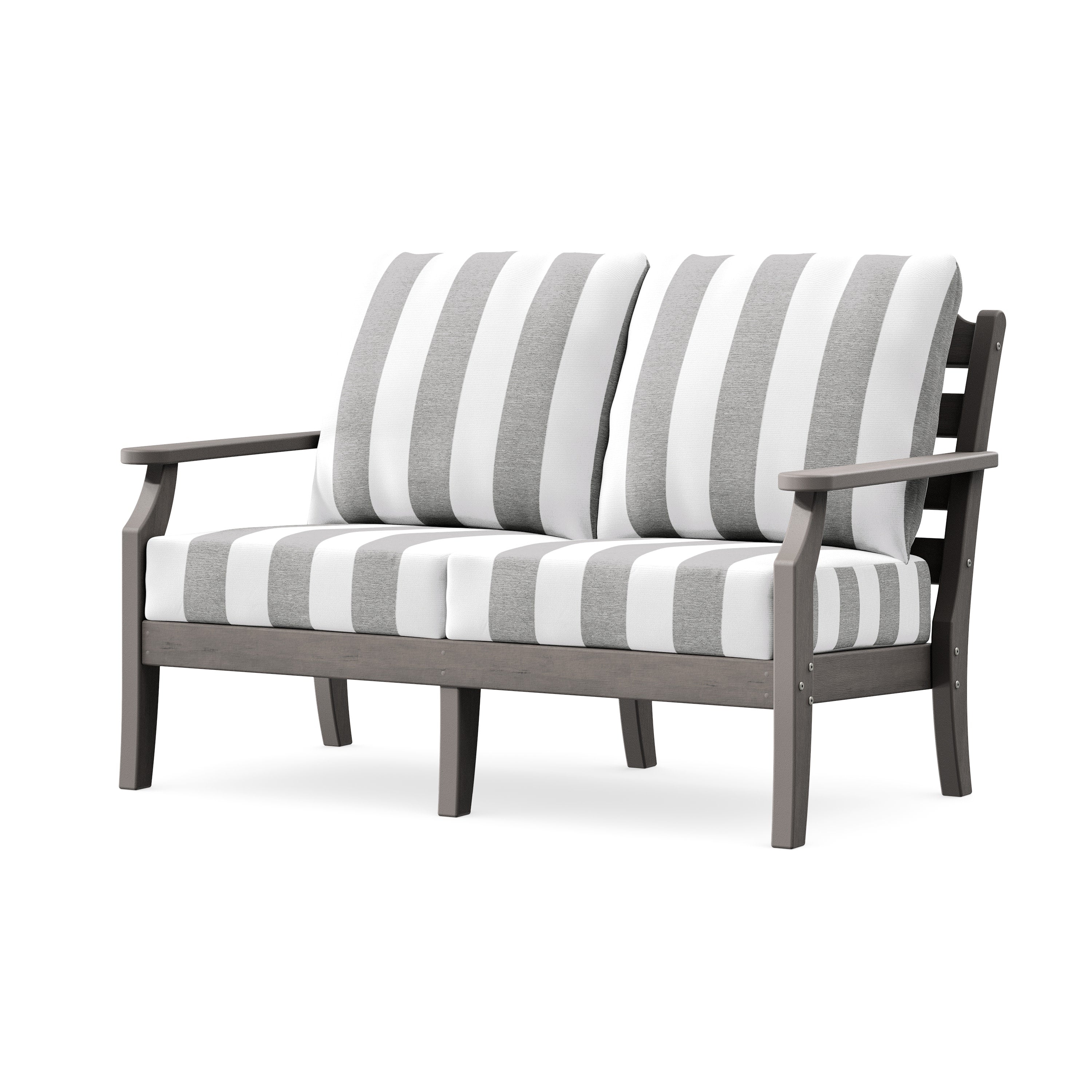 Savannah Deep Seating Loveseat in Driftwood / Cabana Stripe Grey Mist
