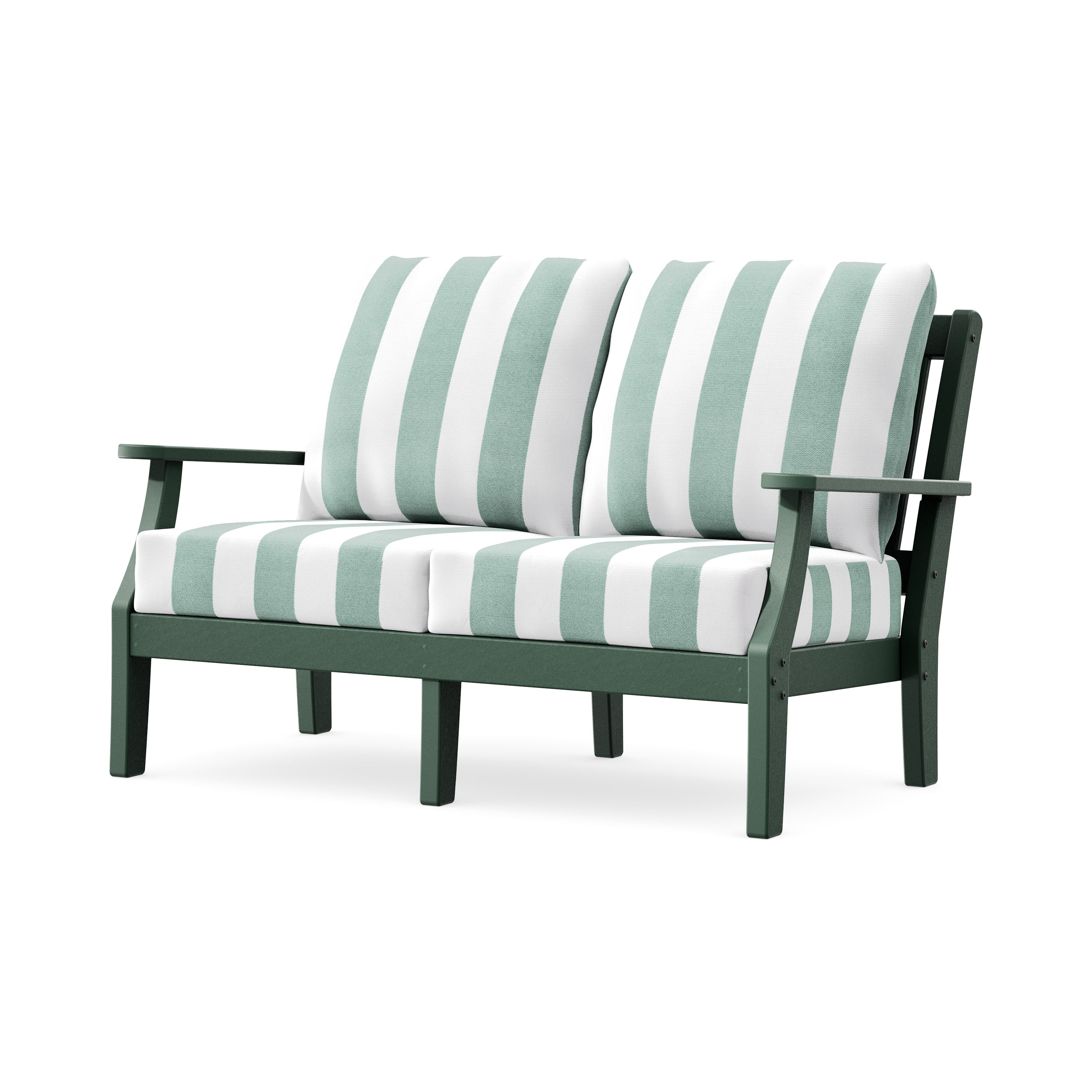 Chinoiserie Deep Seating Loveseat in Green / Cabana Stripe Glacier Spa
