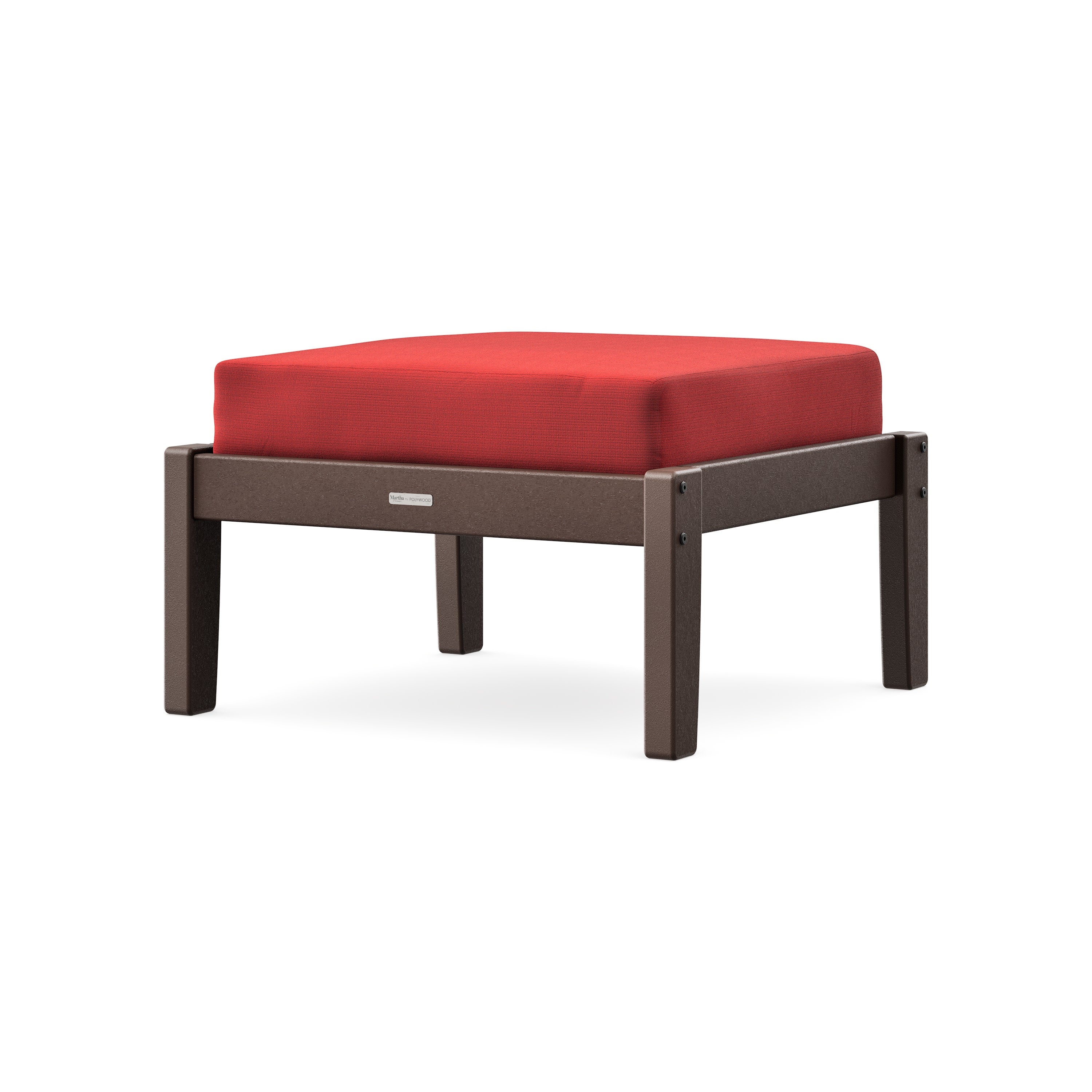 Chinoiserie Deep Seating Ottoman in Mahogany / Crimson Linen