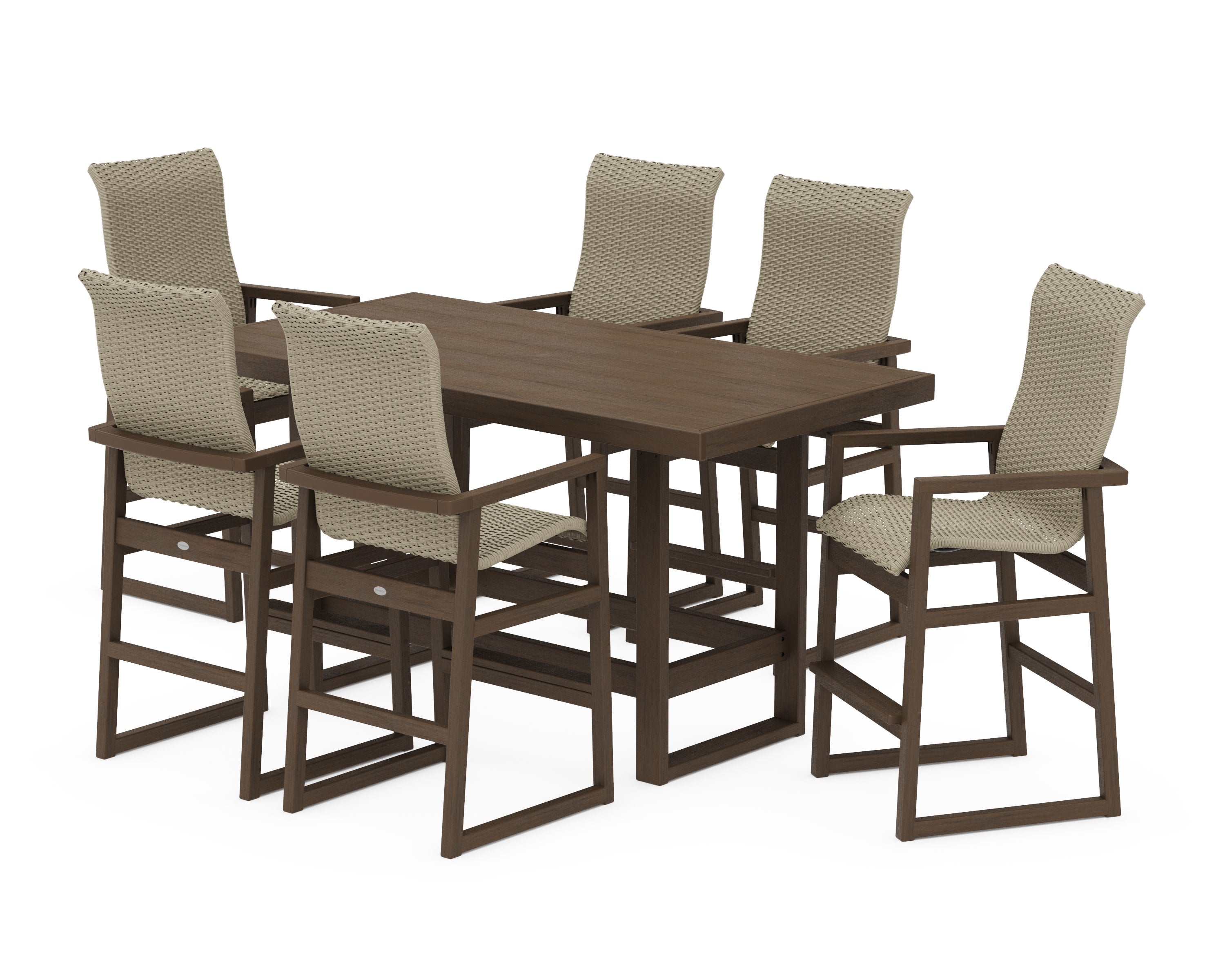 EDGE Woven Highback Arm Chair 7-Piece Bar Set in Kona / Dune Grass