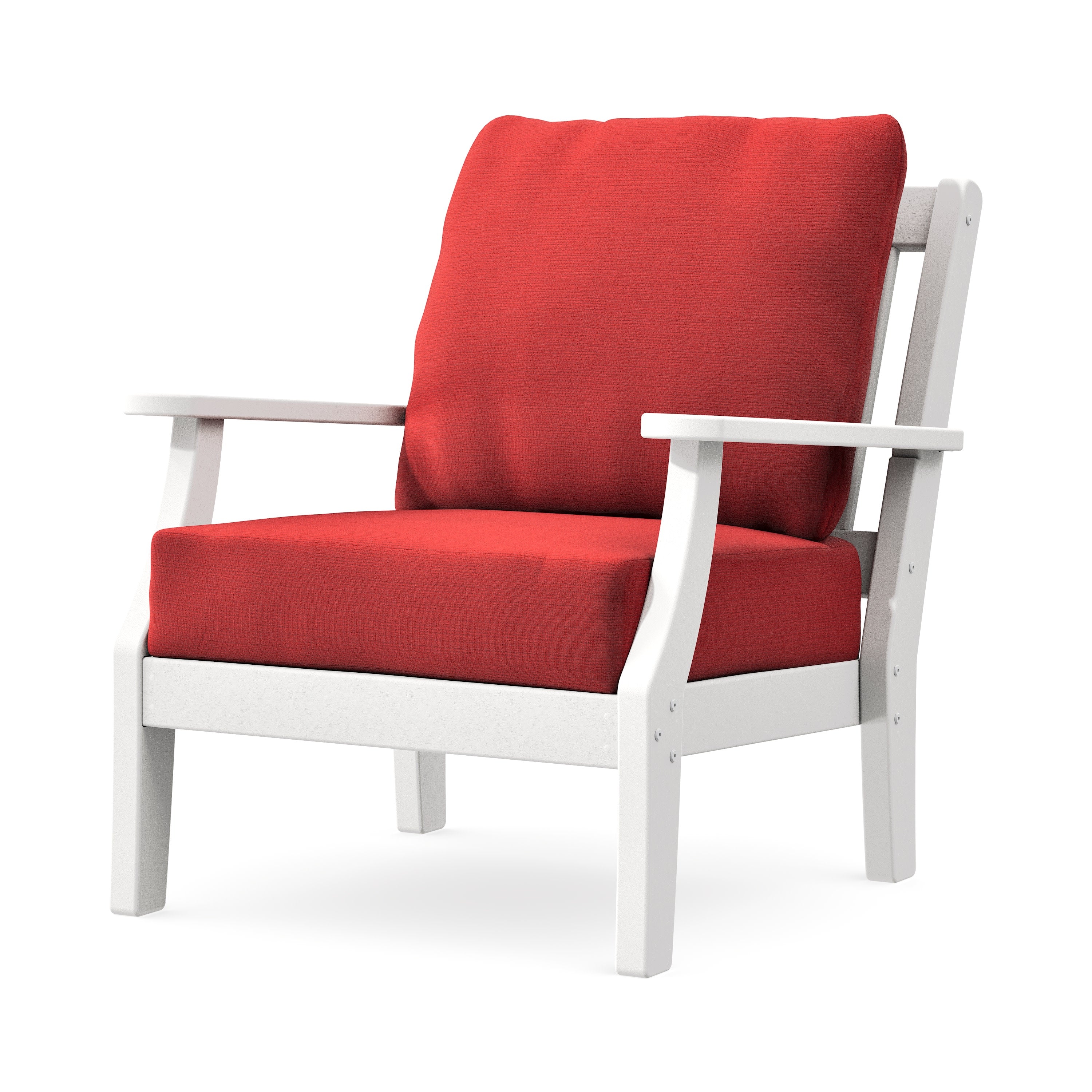Chinoiserie Deep Seating Chair in White / Crimson Linen