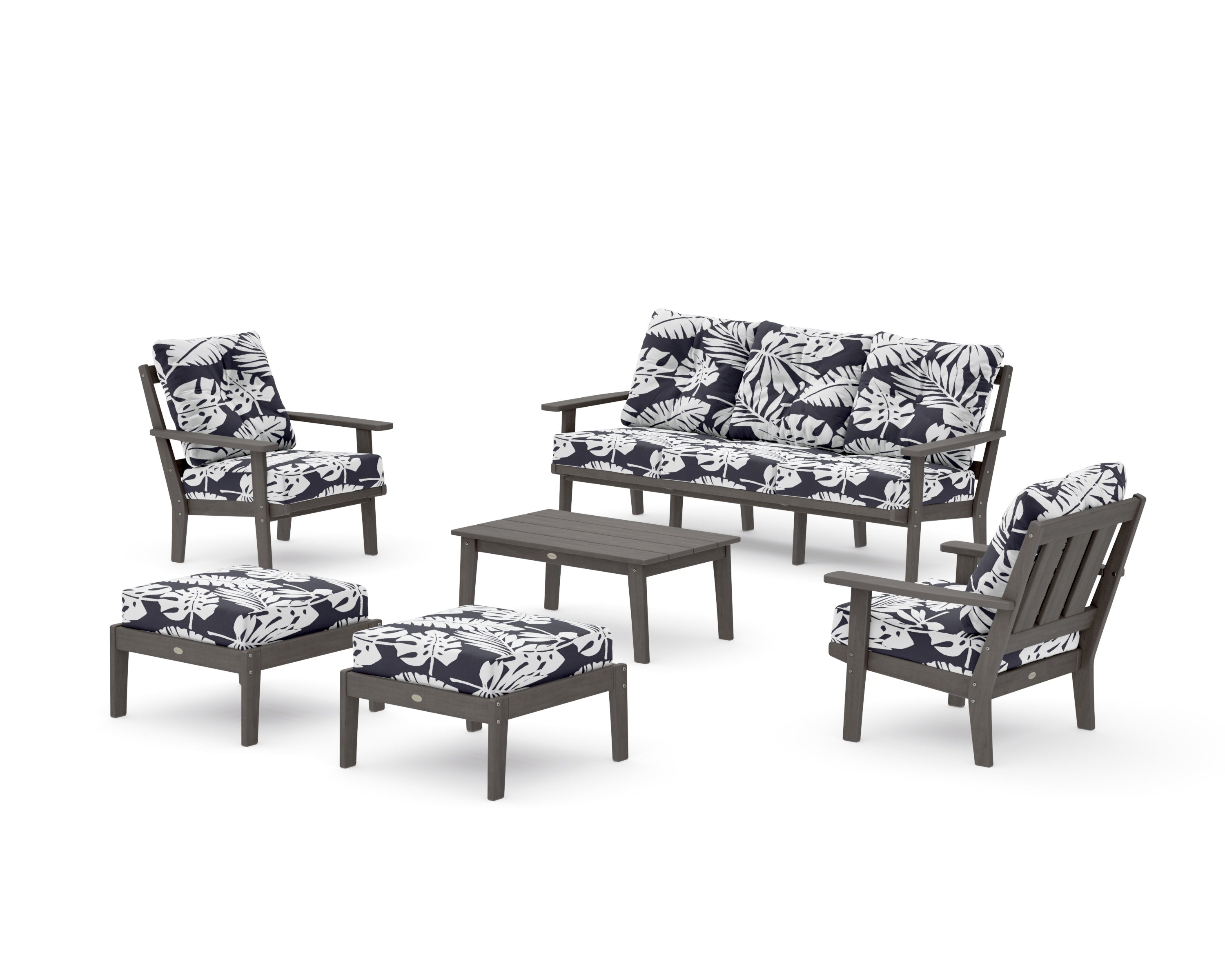 Oxford 6-Piece Lounge Sofa Set in Driftwood / Leaf Navy