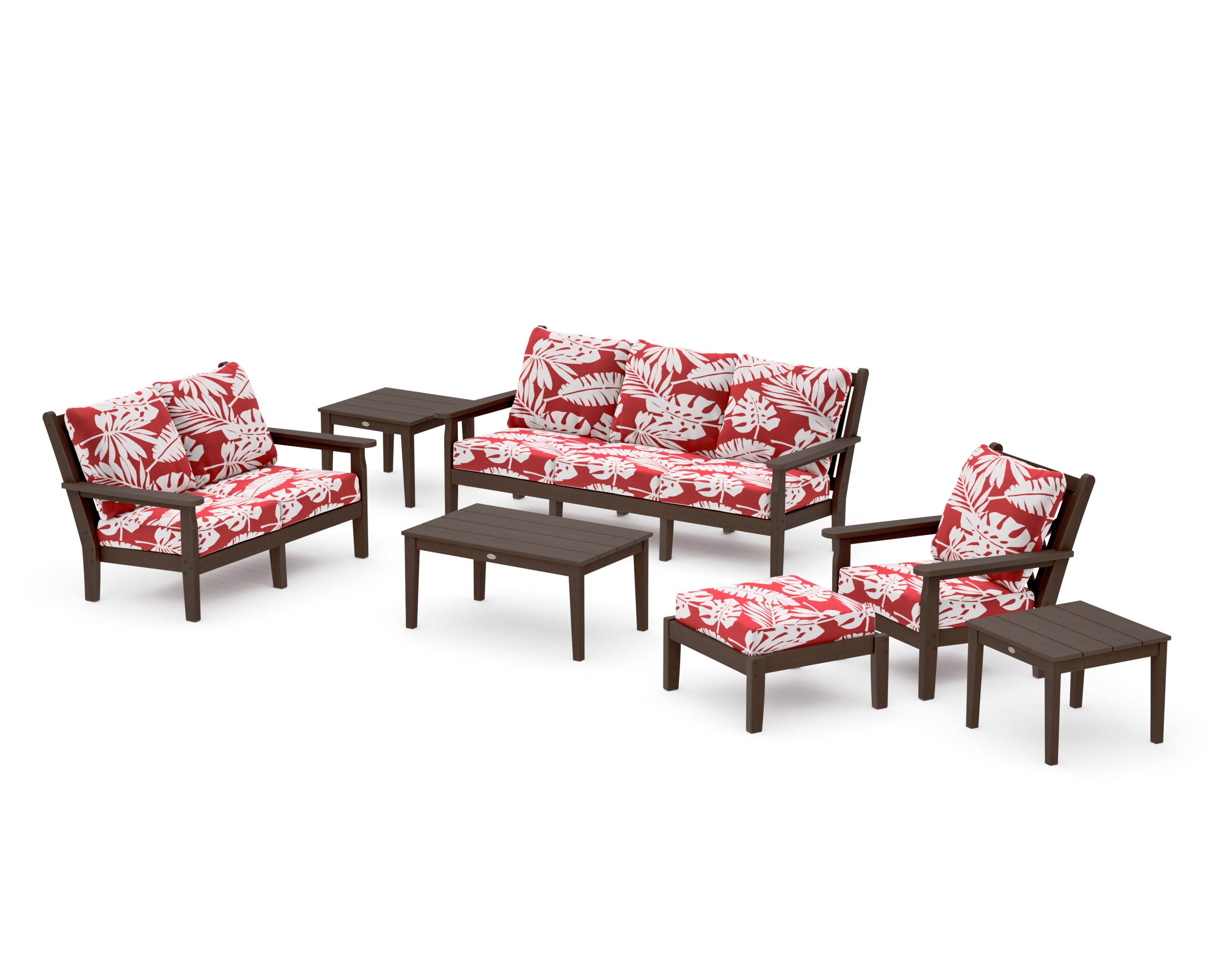 Chippendale 7-Piece Deep Seating Set in Kona / Leaf Crimson