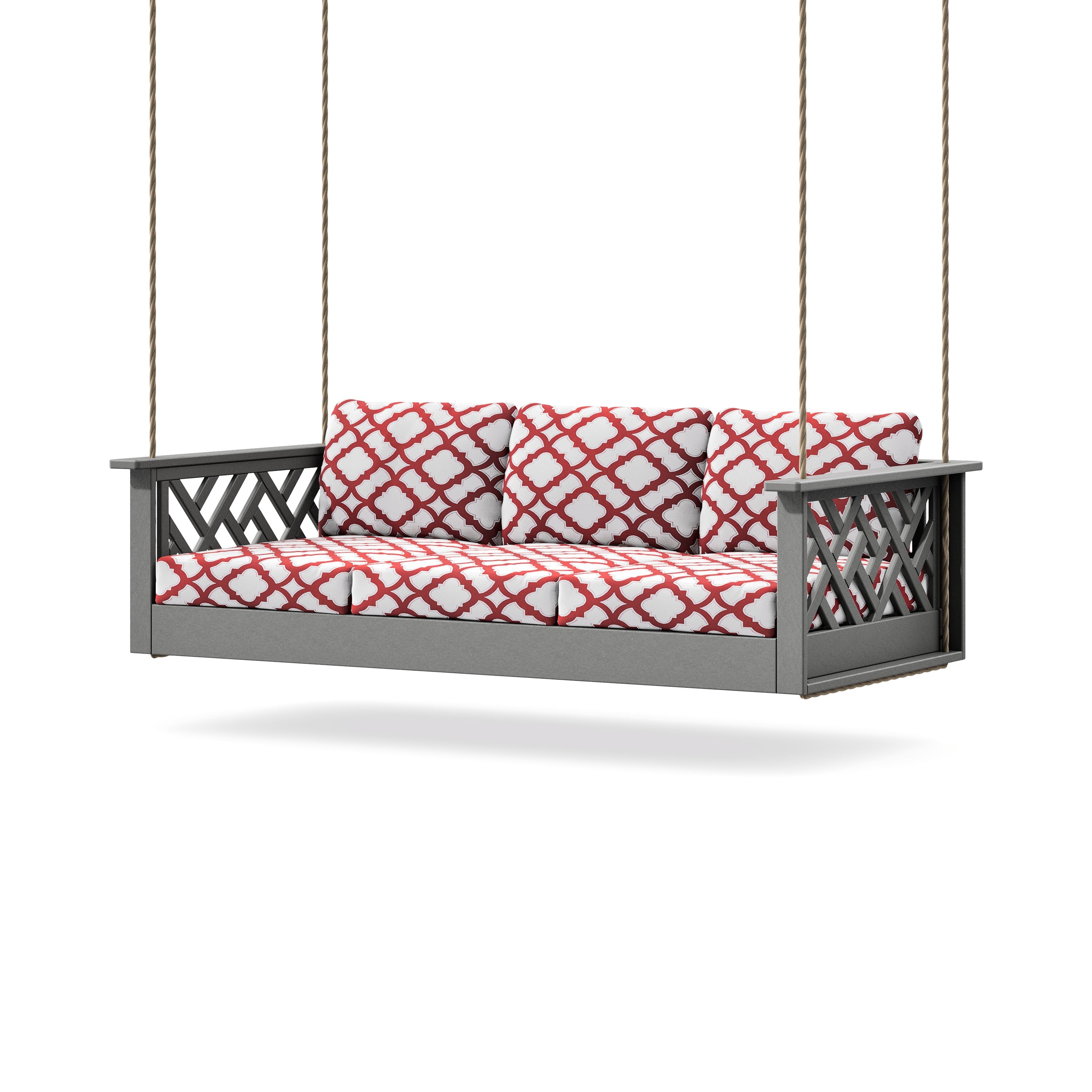 Chippendale Daybed Swing in Slate Grey / Trellis Crimson