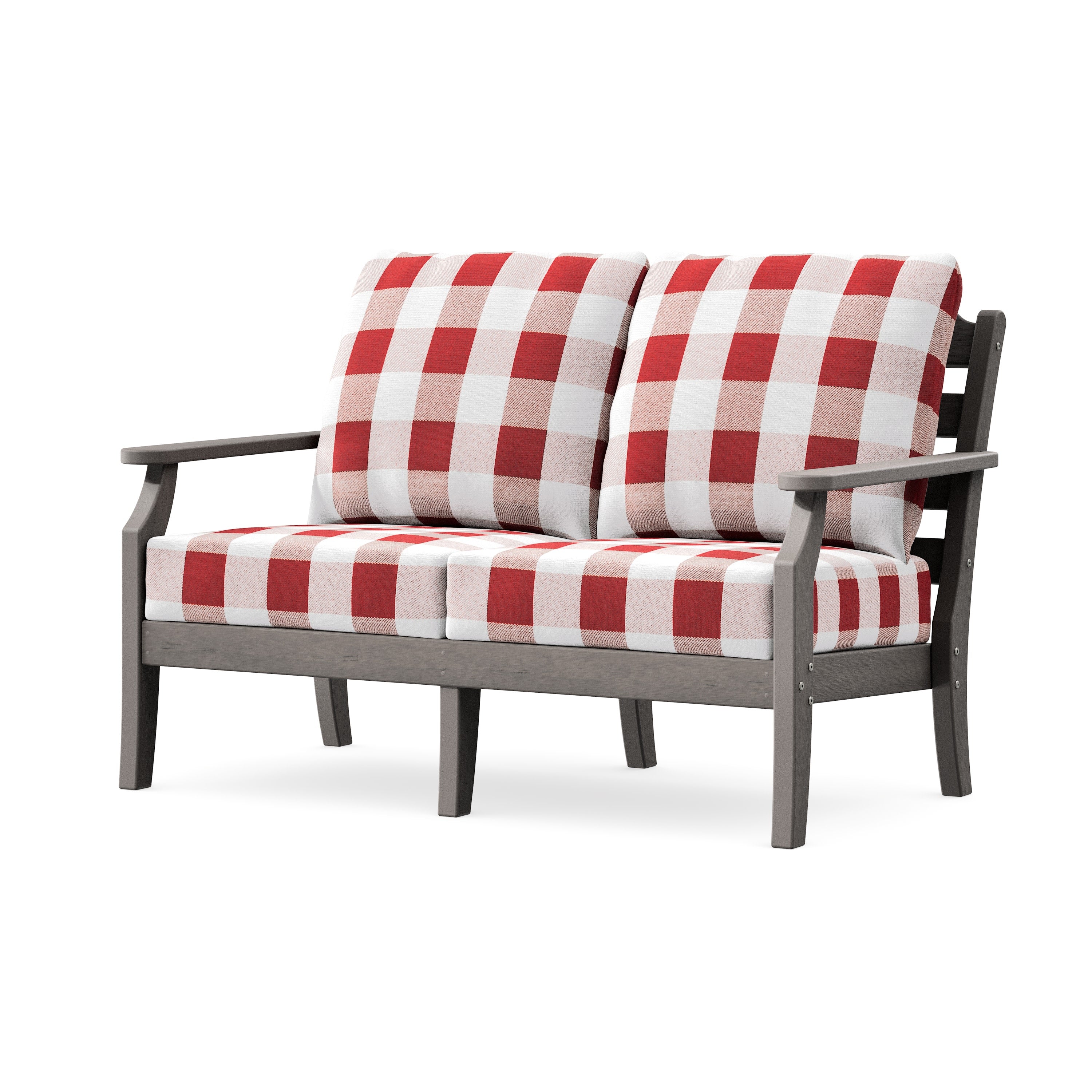 Savannah Deep Seating Loveseat in Driftwood / Buffalo Plaid Crimson