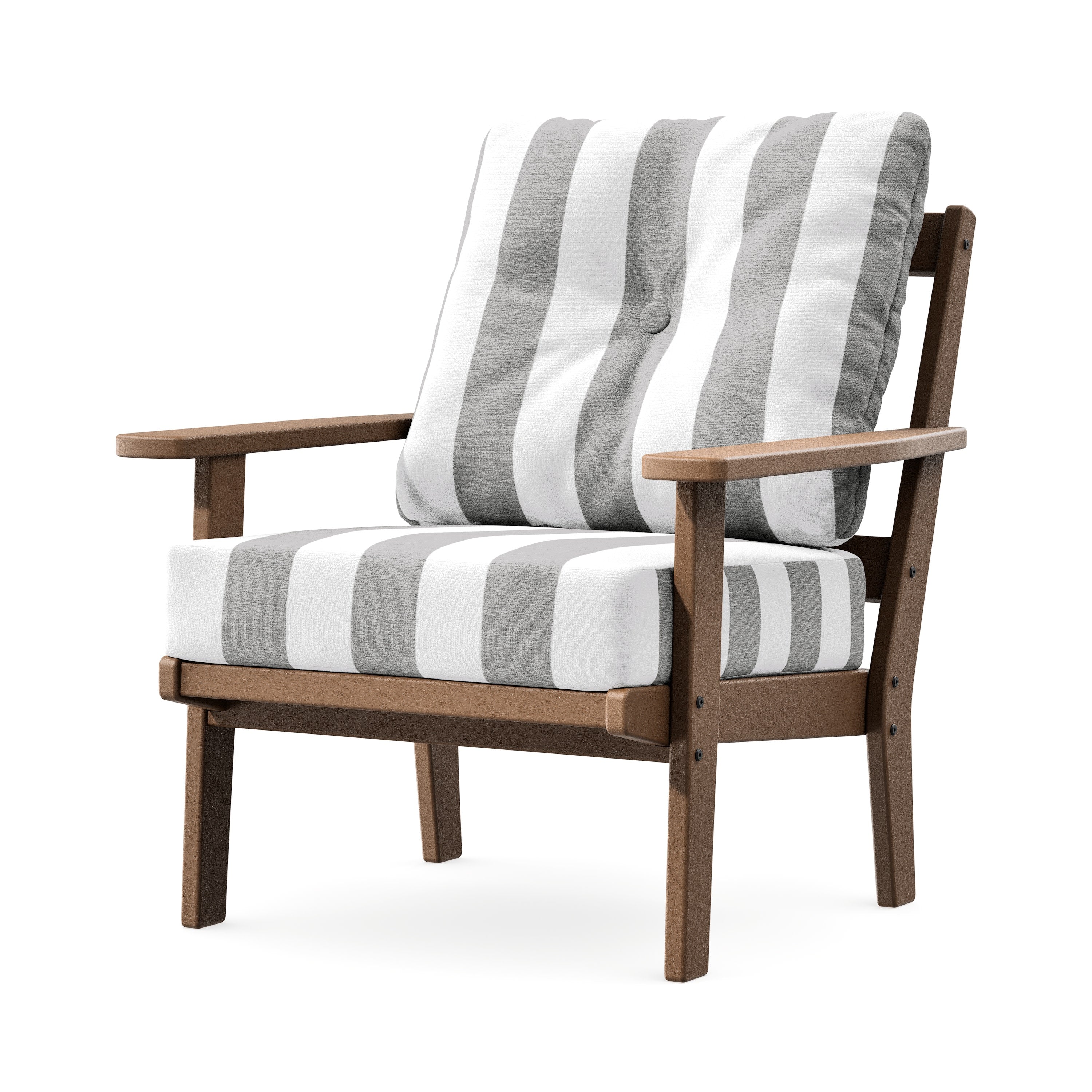 Prairie Deep Seating Chair in Teak / Cabana Stripe Grey Mist