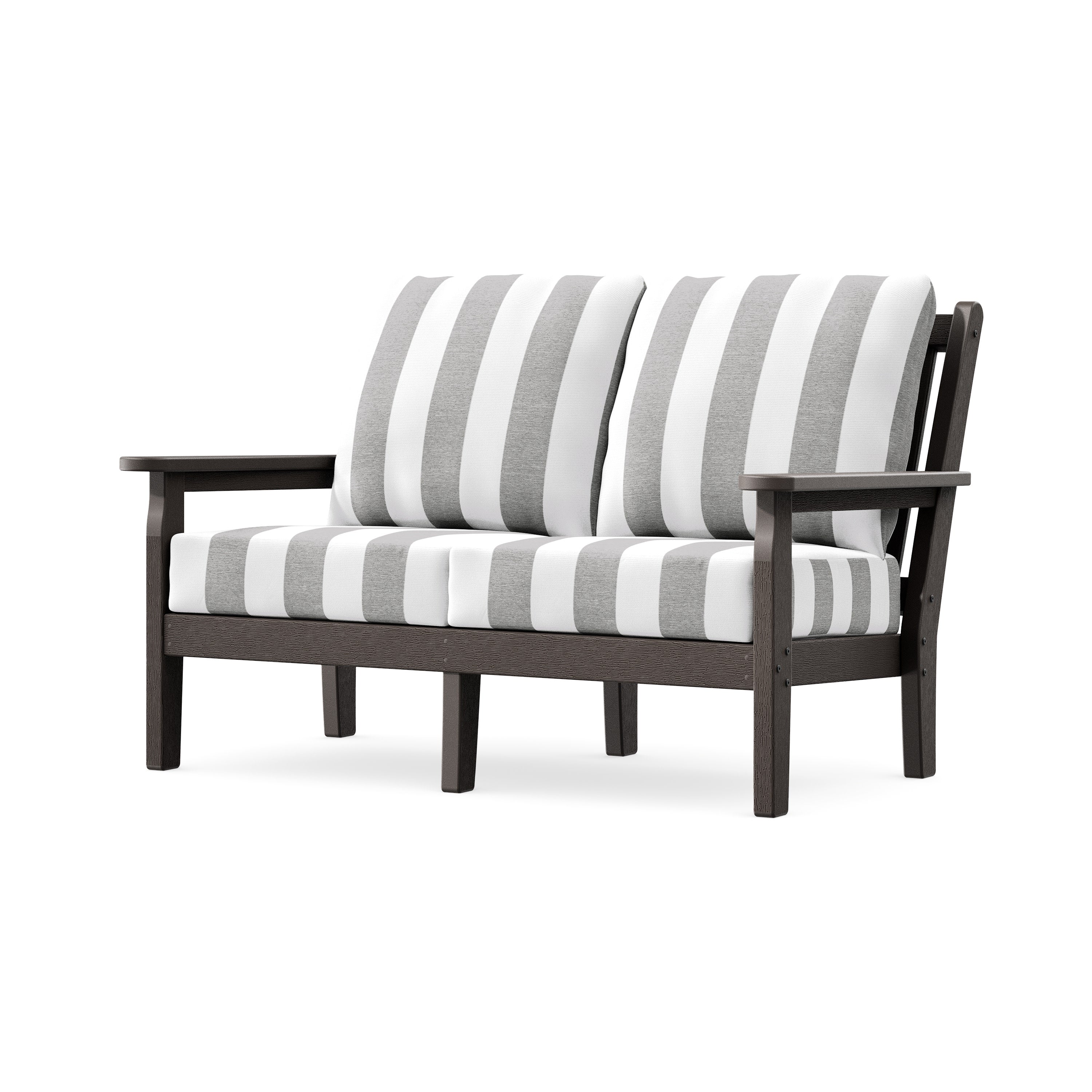 Chippendale Deep Seating Loveseat in Vintage Coffee / Cabana Stripe Grey Mist