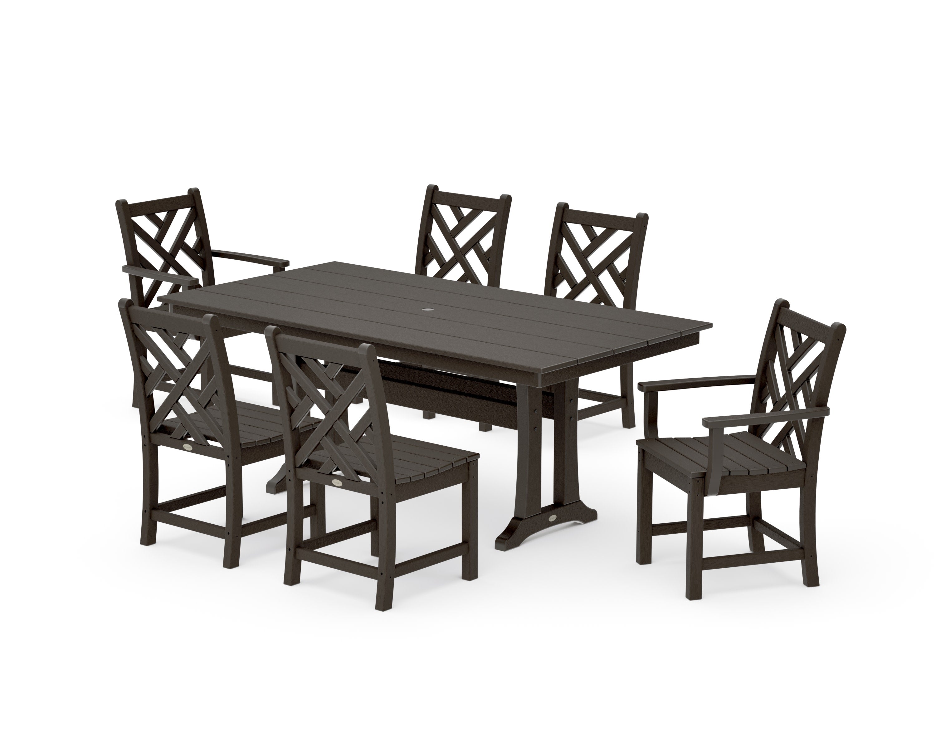 Chippendale 7-Piece Farmhouse Trestle Dining Set in Vintage Coffee