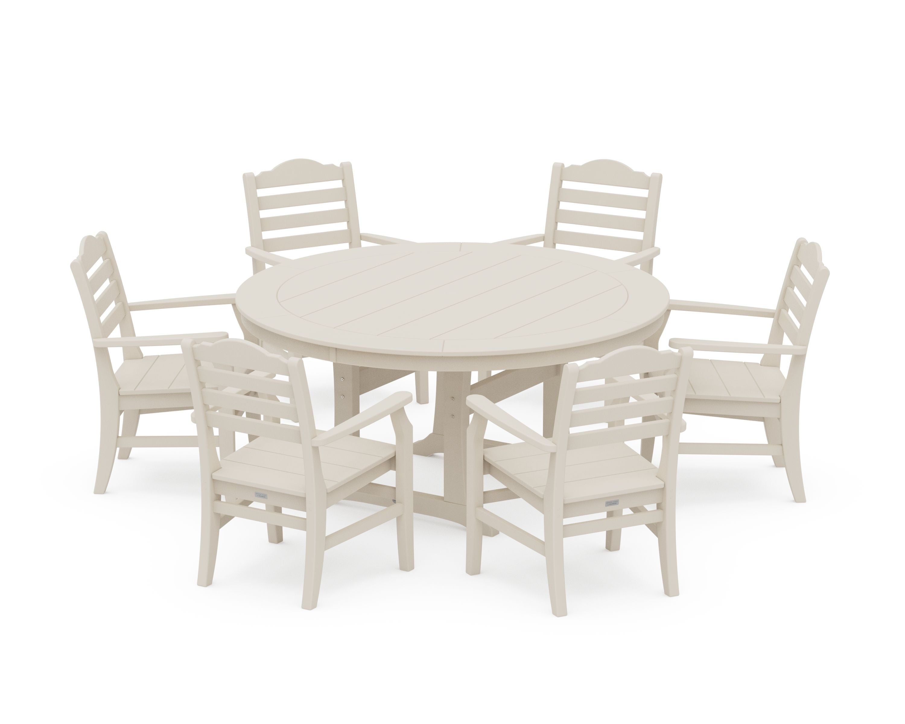 Savannah 7-Piece Arm Chair Round Dining Set in Sand