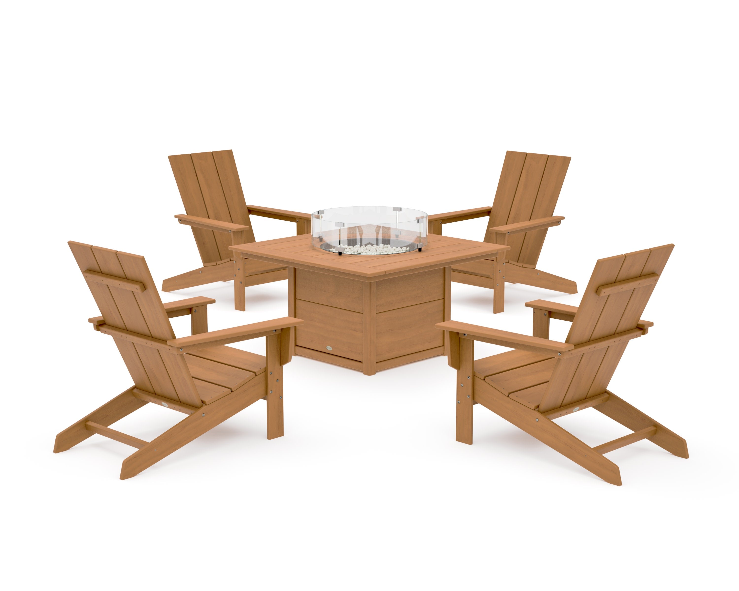 5-Piece Modern Studio Adirondack Conversation Set with Fire Pit Table in Natural