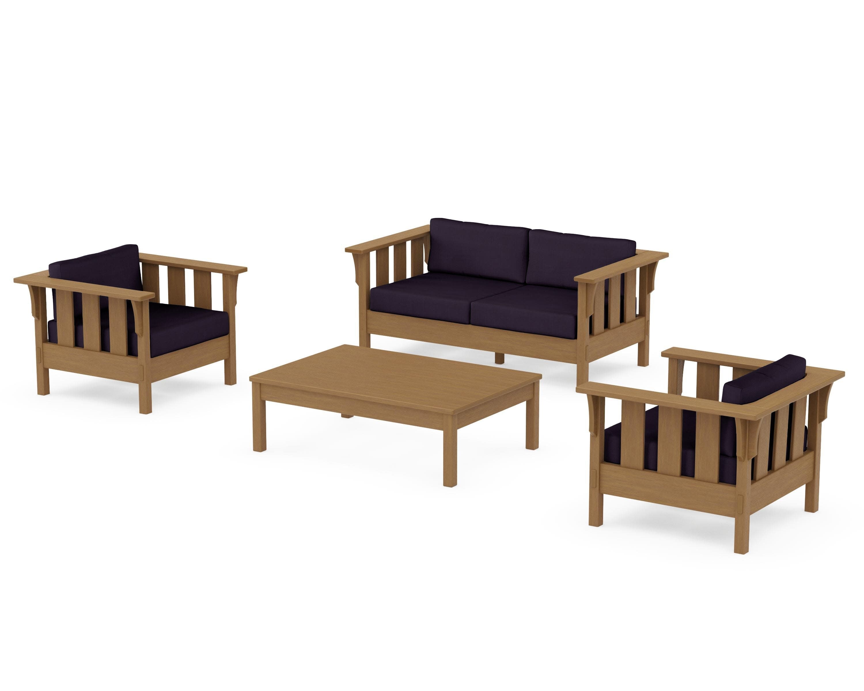 Acadia 4-Piece Deep Seating Set with Loveseat in Natural / Navy Linen