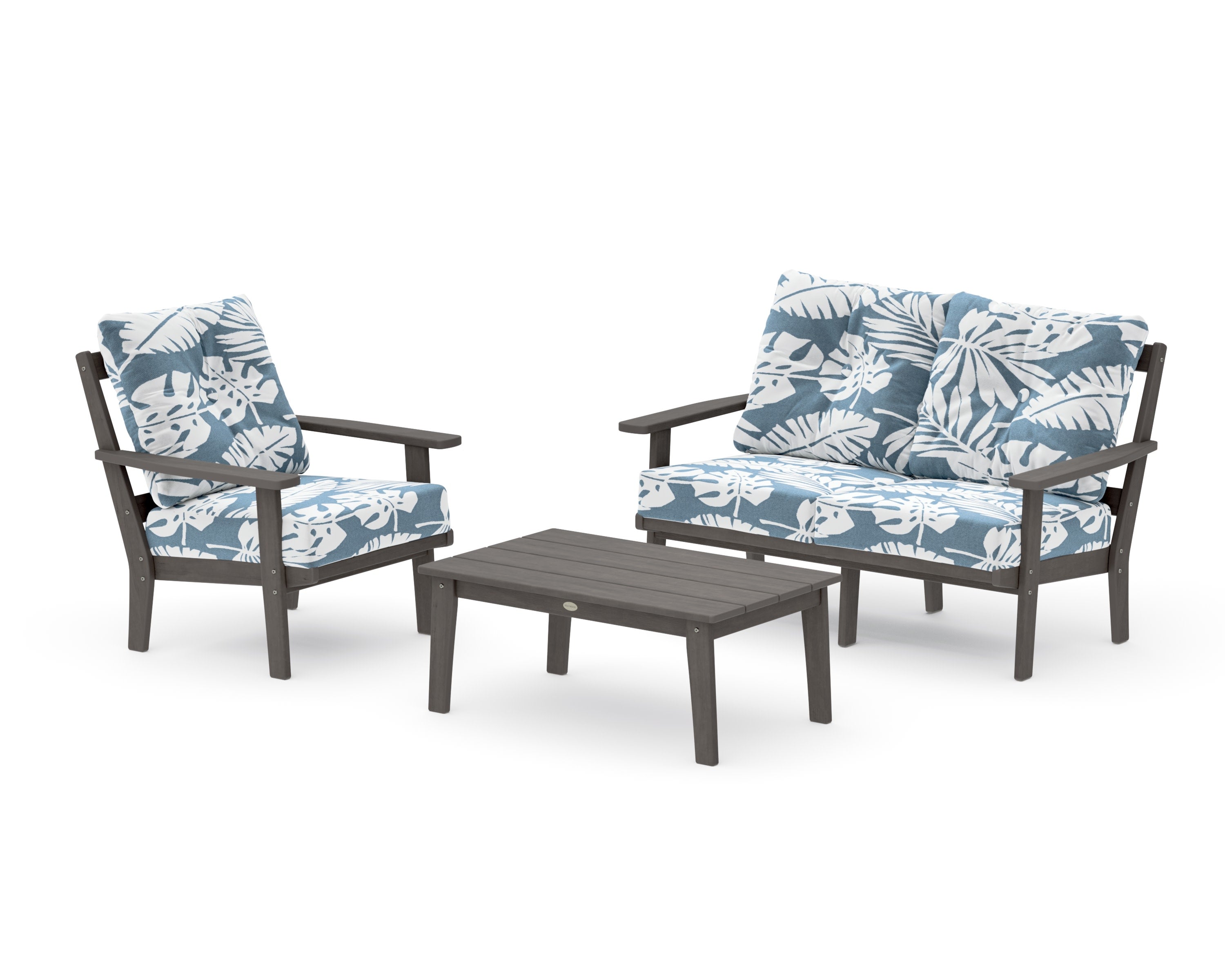 Oxford 3-Piece Deep Seating Set with Loveseat in Driftwood / Leaf Sky Blue
