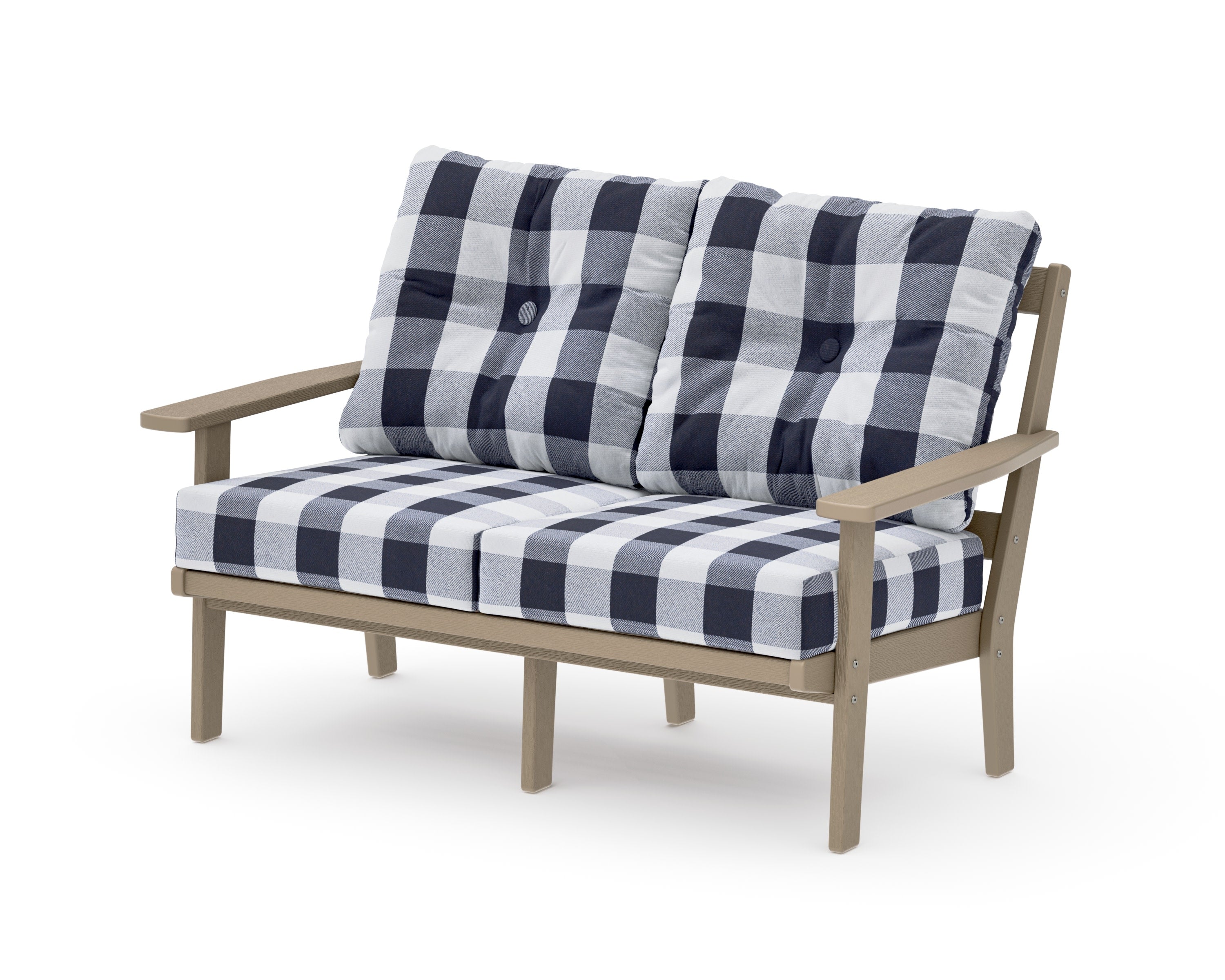 Prairie Deep SeatingLoveseat in Vintage Sahara / Buffalo Plaid Navy