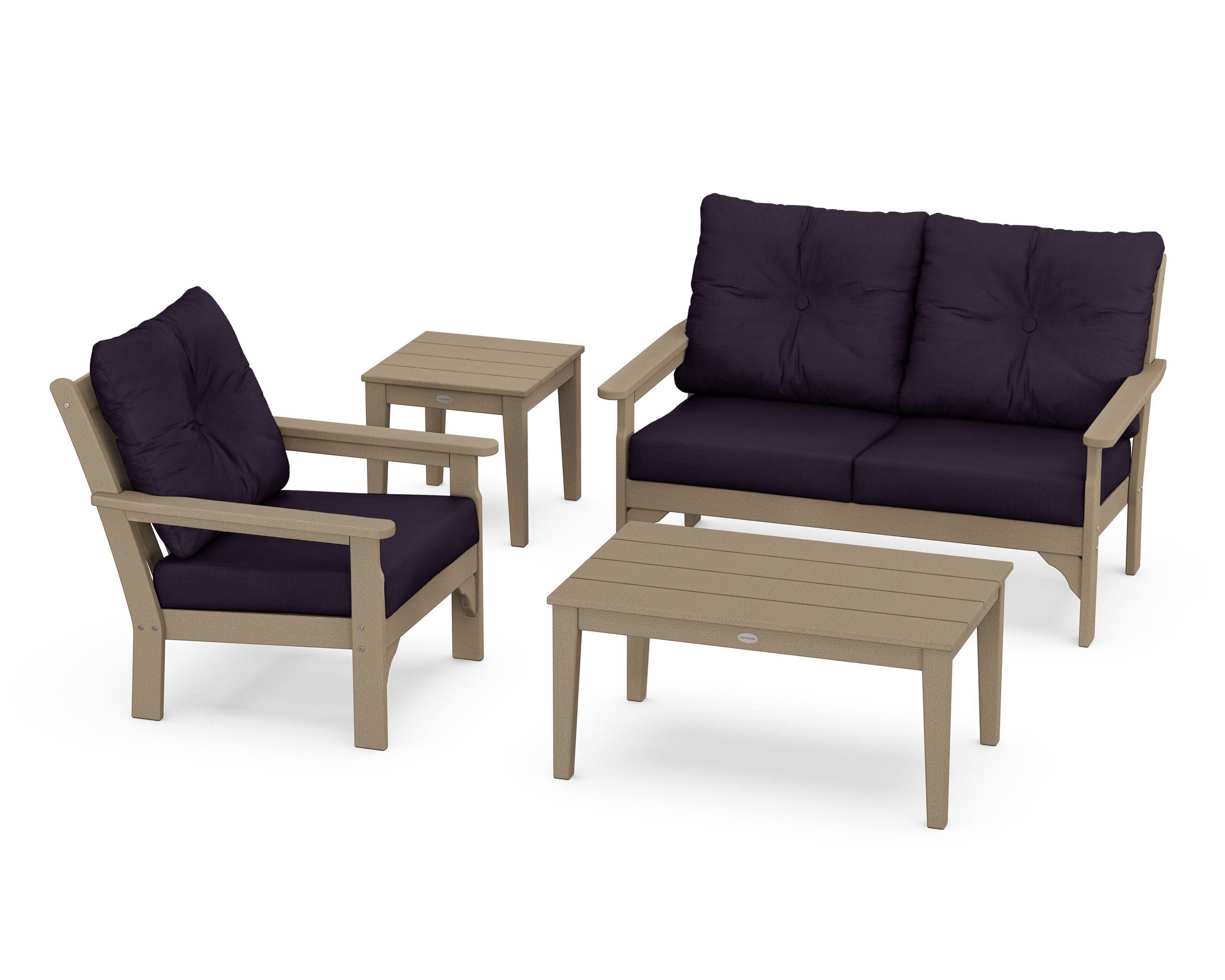 Vineyard 4-Piece Deep Seating Set in Vintage Sahara / Navy Linen