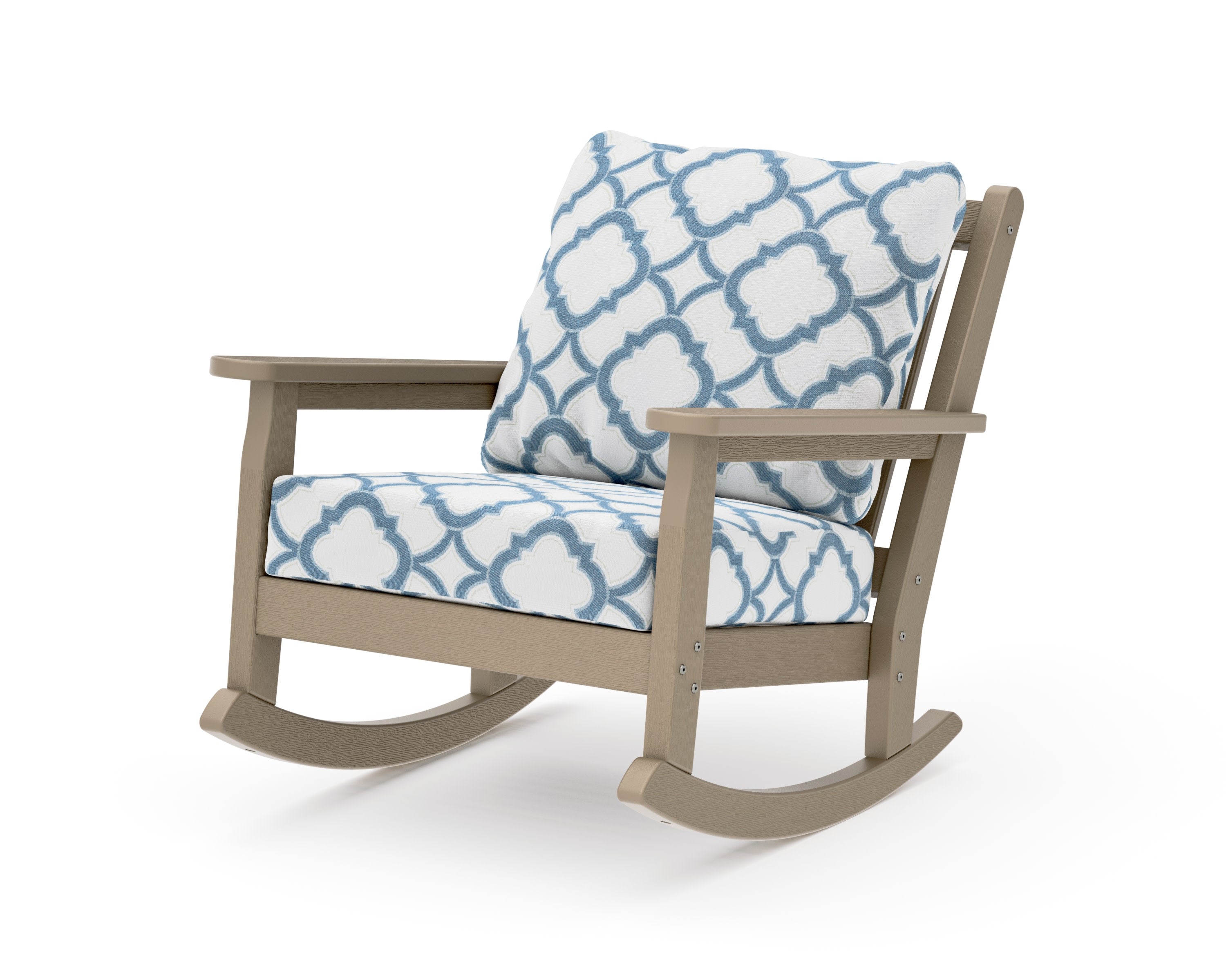 Chippendale Deep Seating Rocking Chair in Vintage Sahara / Trellis Sky Blue
