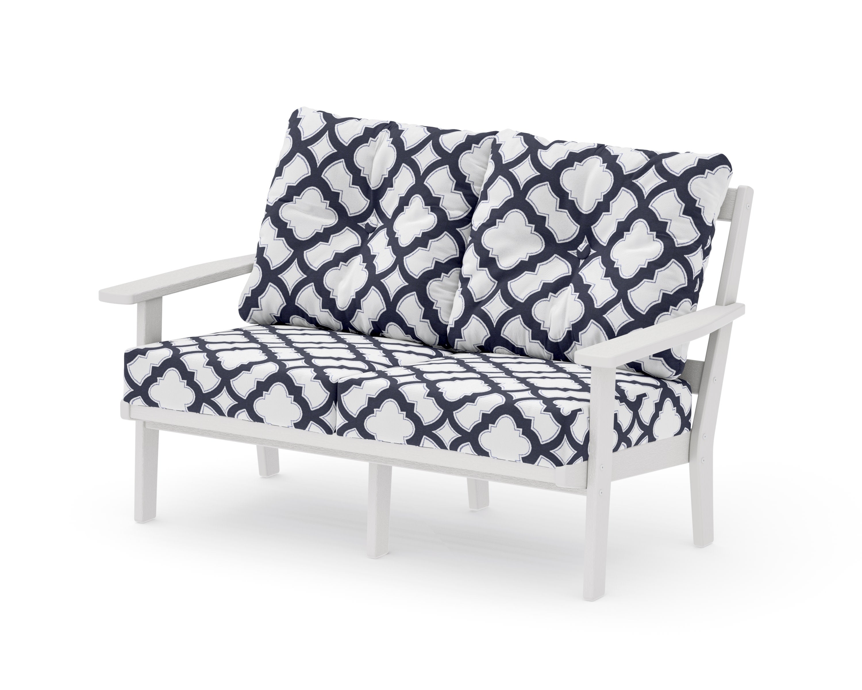 Oxford Deep SeatingLoveseat in Vintage White / Trellis Navy