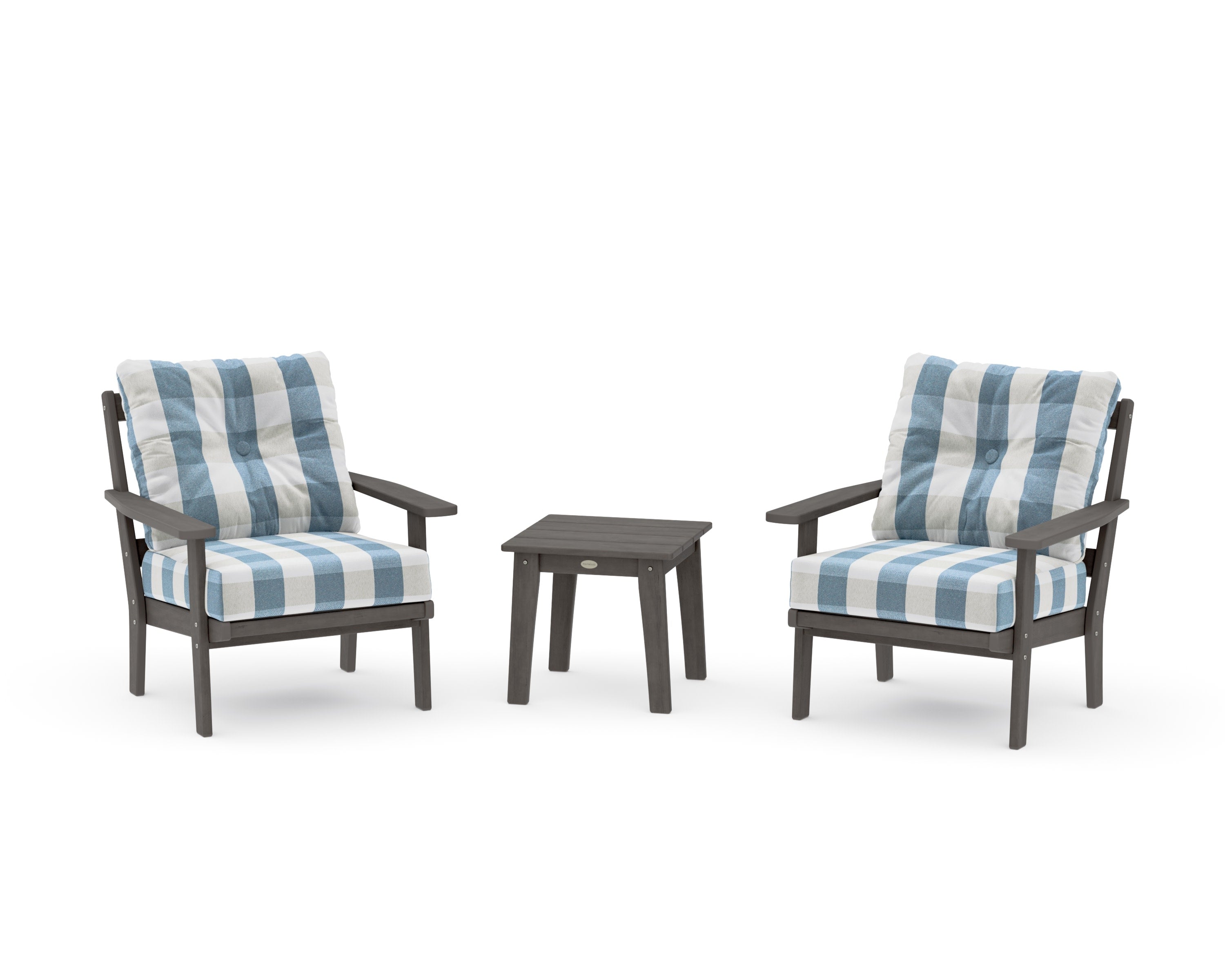 Prairie 3-Piece Deep Seating Set in Driftwood / Buffalo Plaid Sky Blue