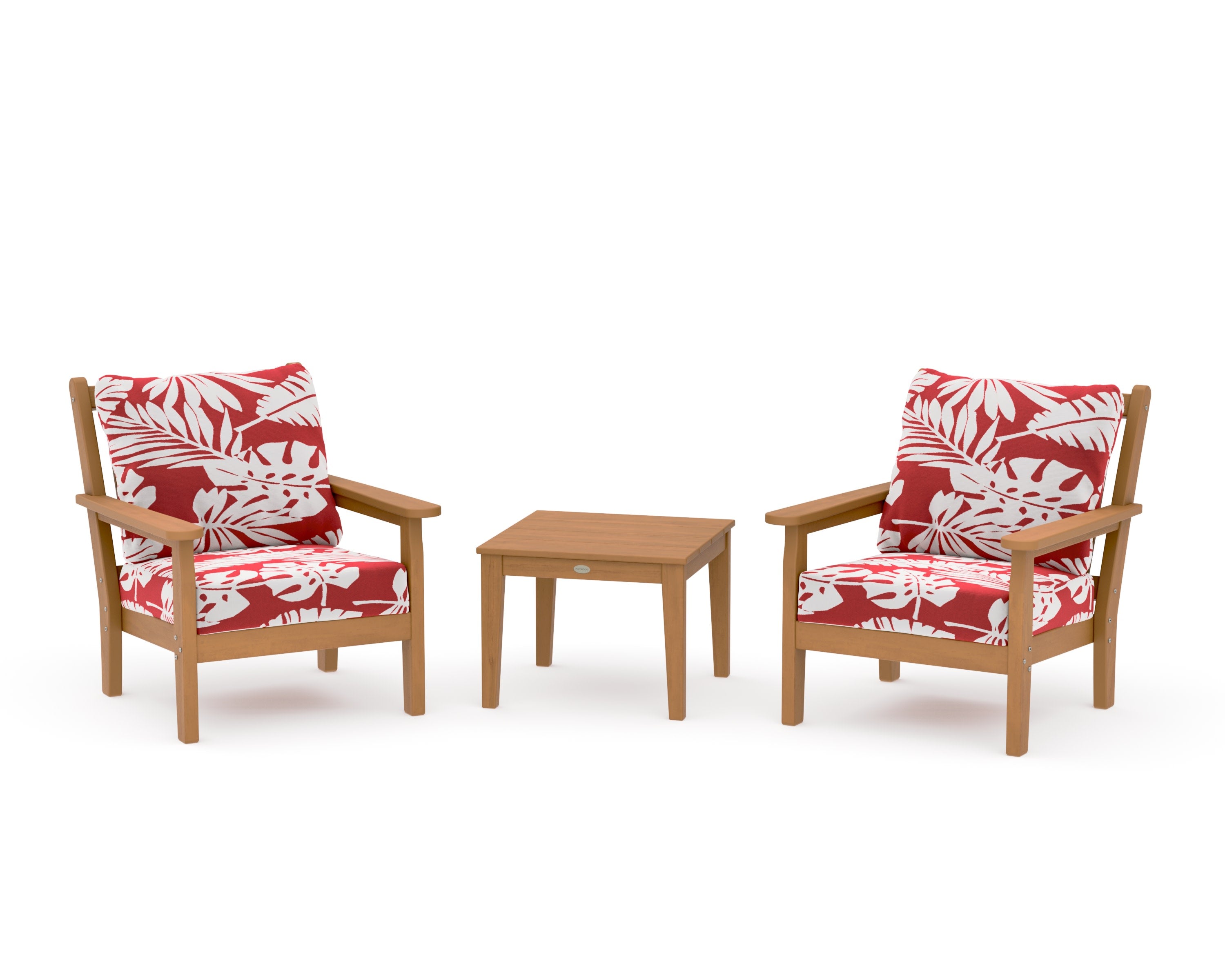 Chippendale 3-Piece Deep Seating Set in Natural / Leaf Crimson