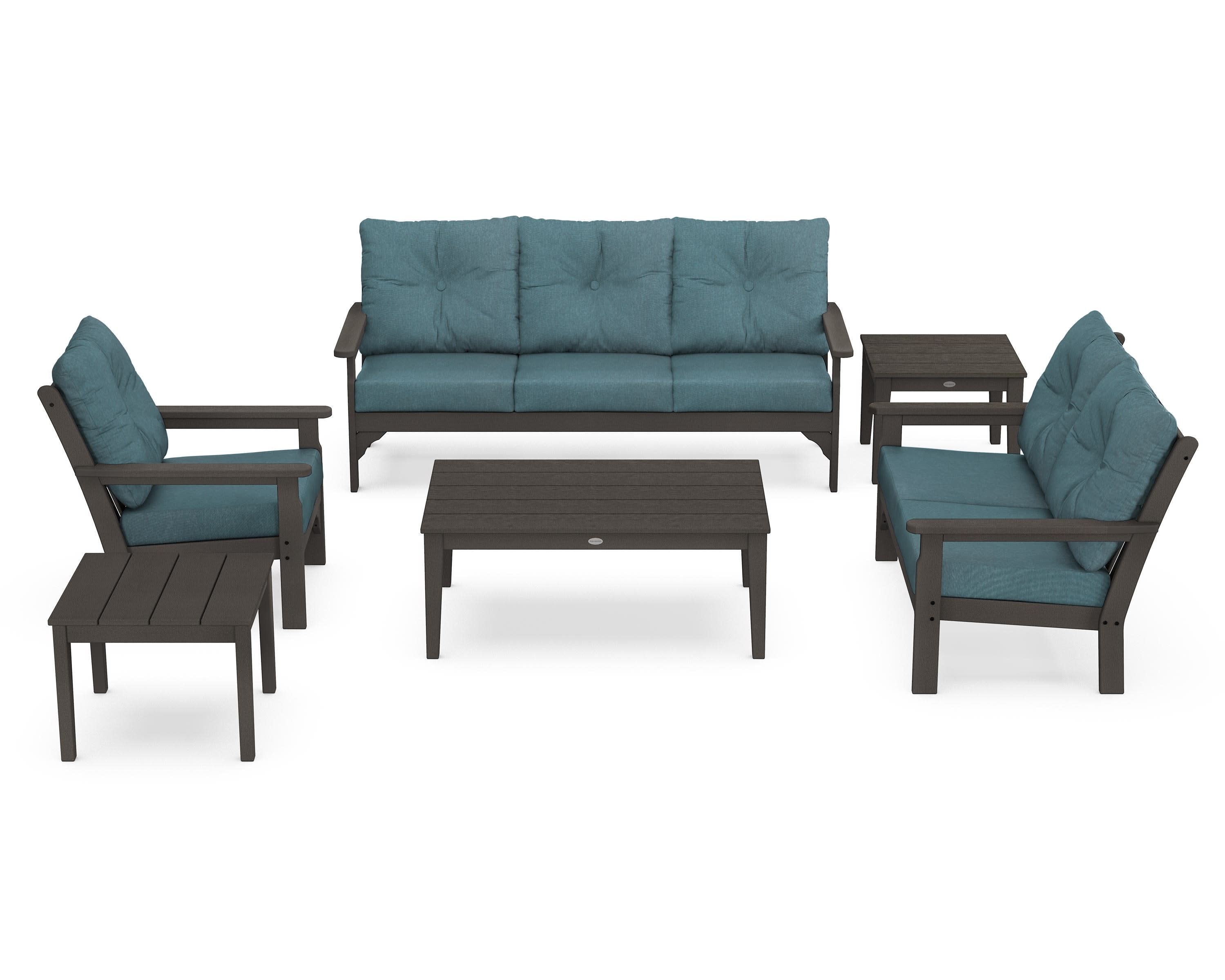 Vineyard 6-Piece Deep Seating Set in Vintage Coffee / Ocean Teal