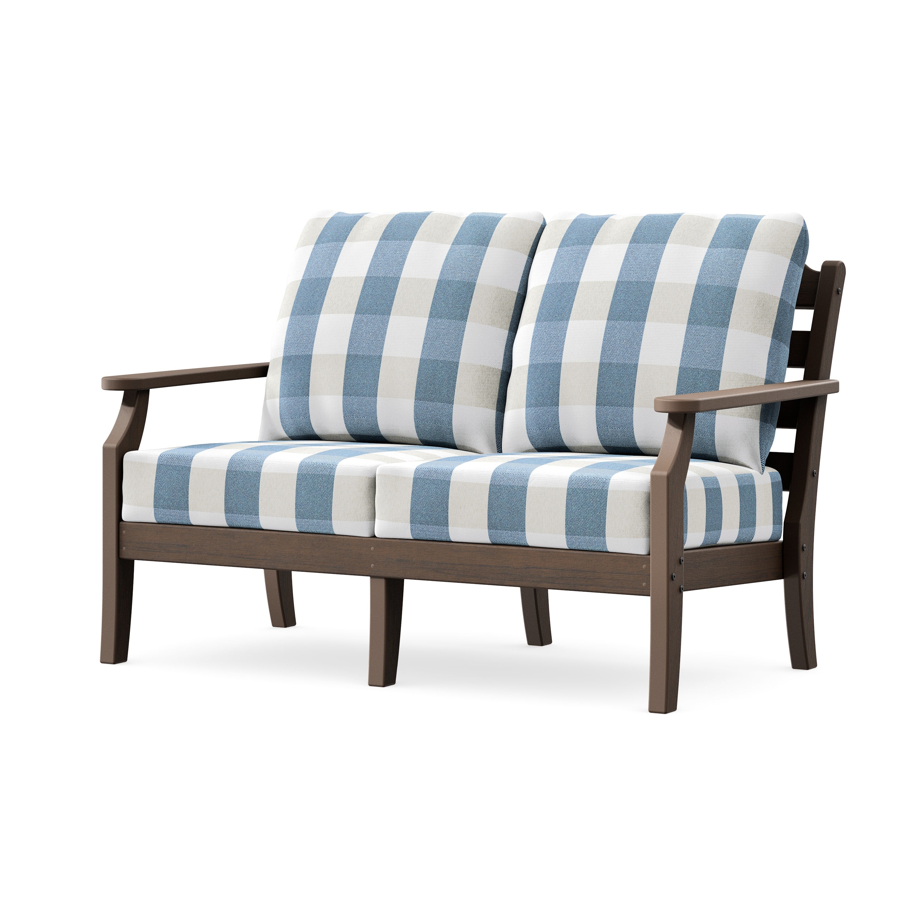 Savannah Deep Seating Loveseat in Kona / Buffalo Plaid Sky Blue