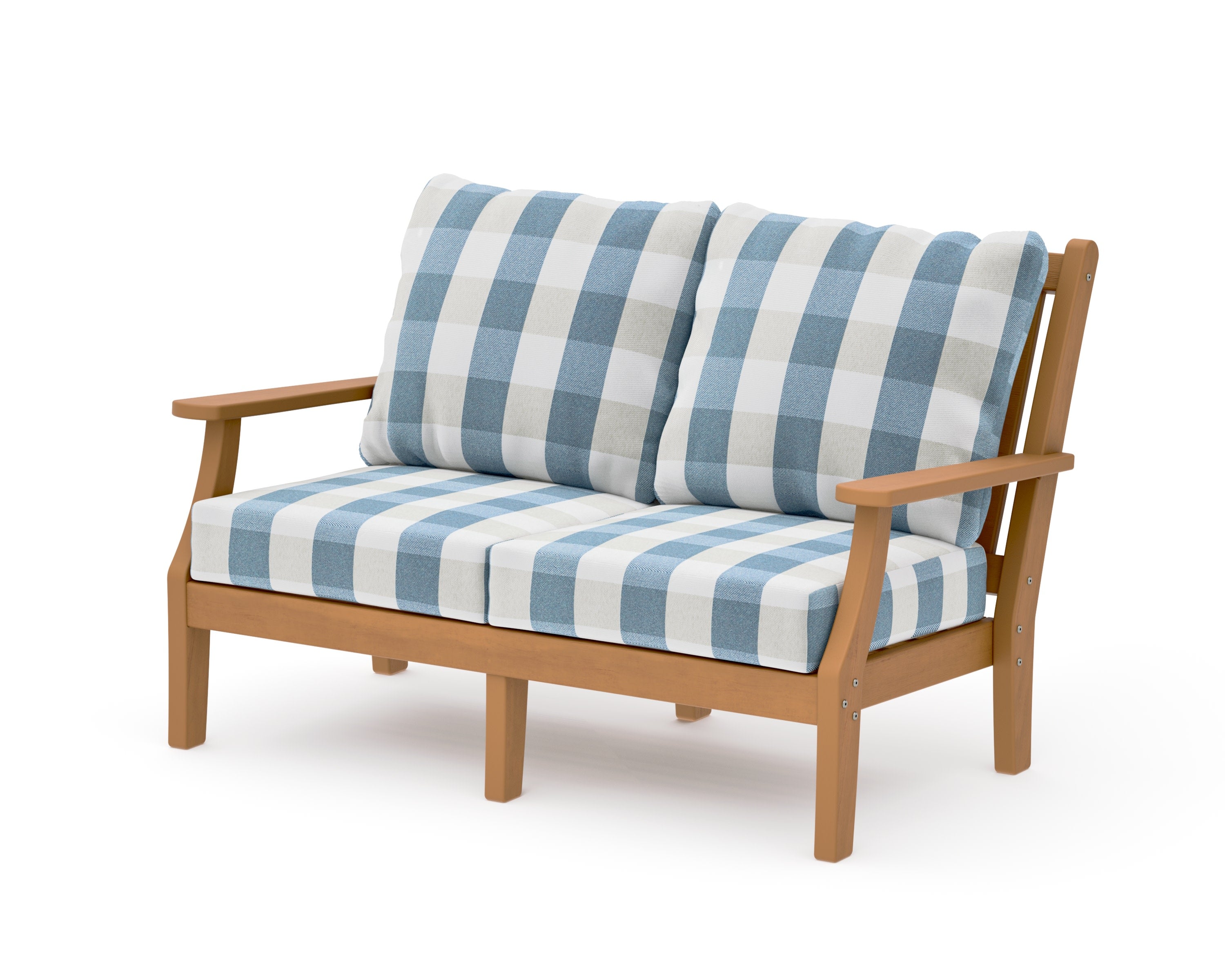 Wovendale Deep Seating Loveseat in Natural / Buffalo Plaid Sky Blue