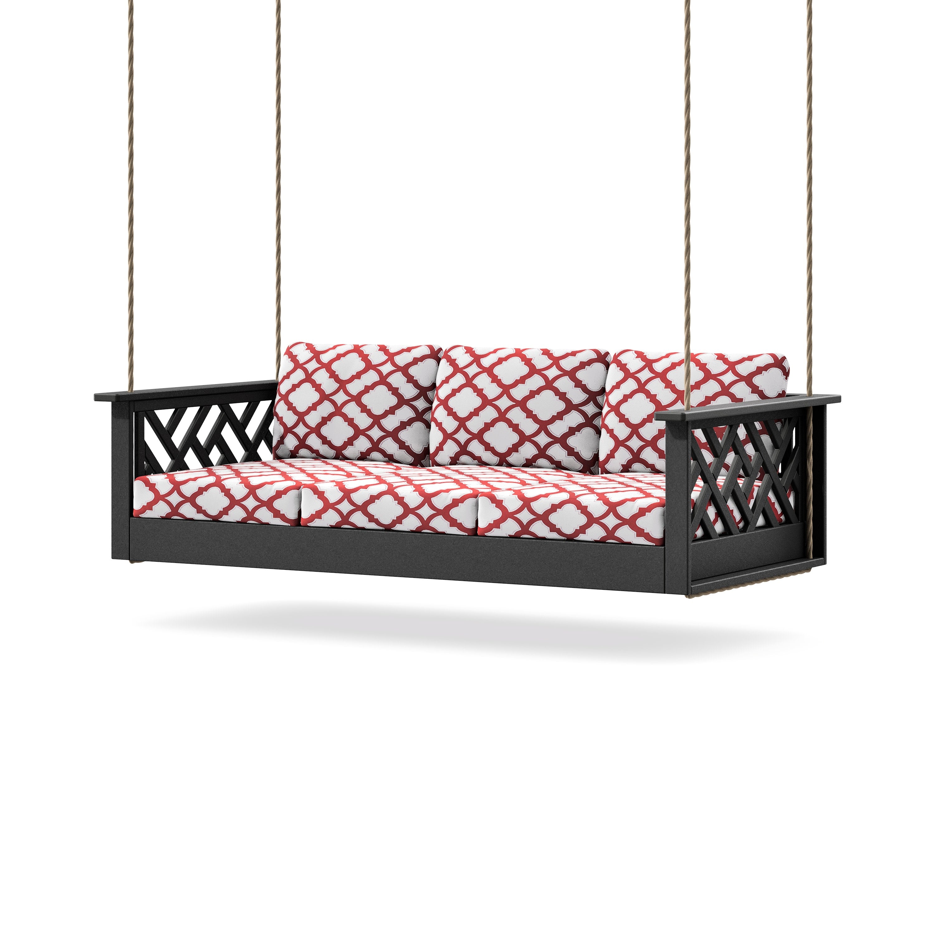 Chippendale Daybed Swing in Black / Trellis Crimson