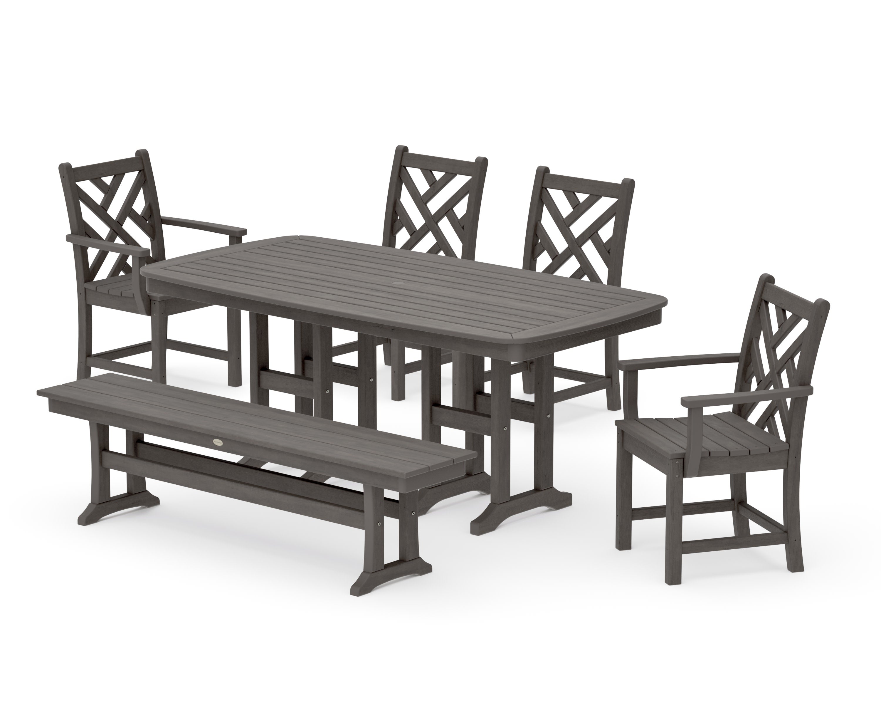 Chippendale 6-Piece Dining Set with Bench in Driftwood