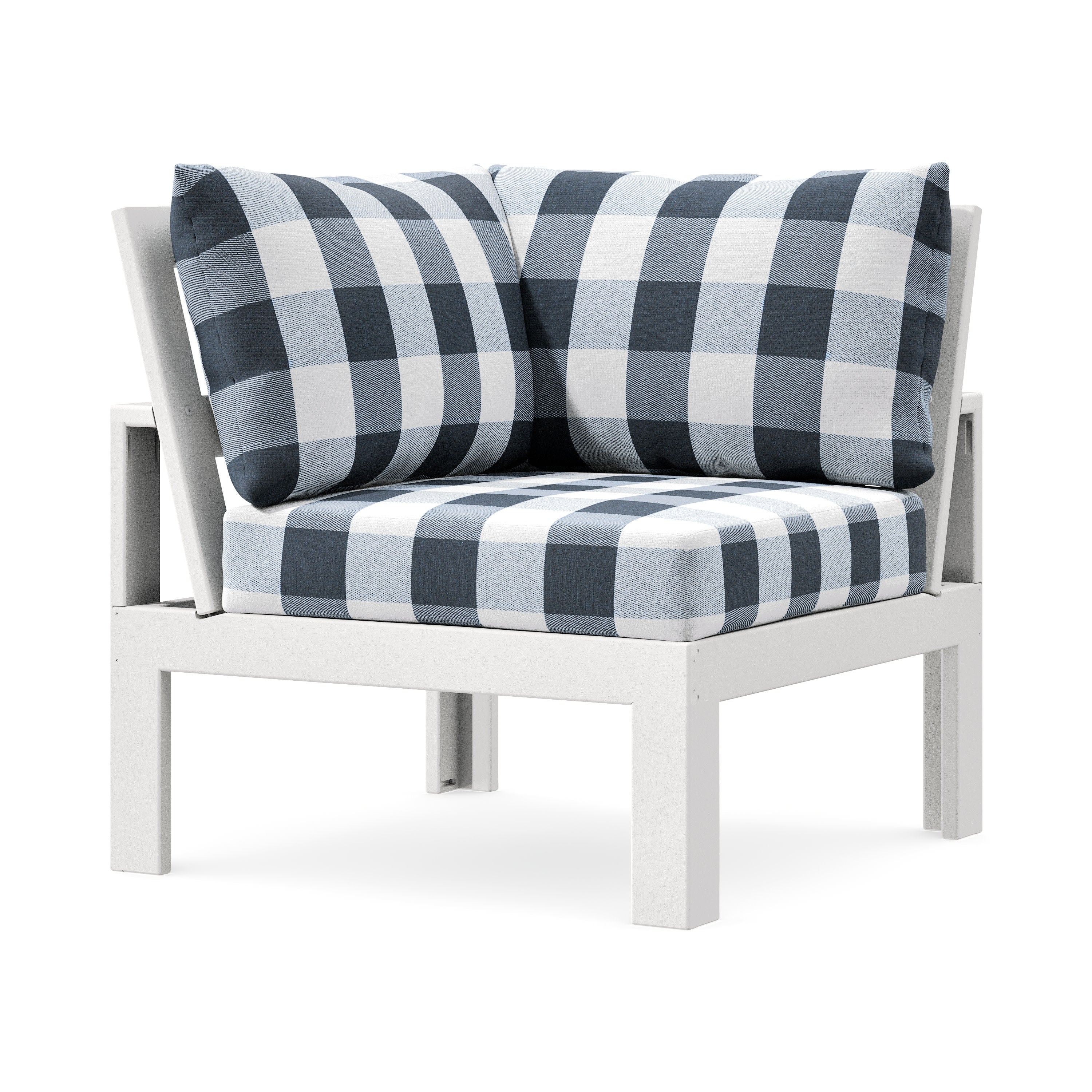 Modular Corner Chair in White / Buffalo Plaid Marine Indigo