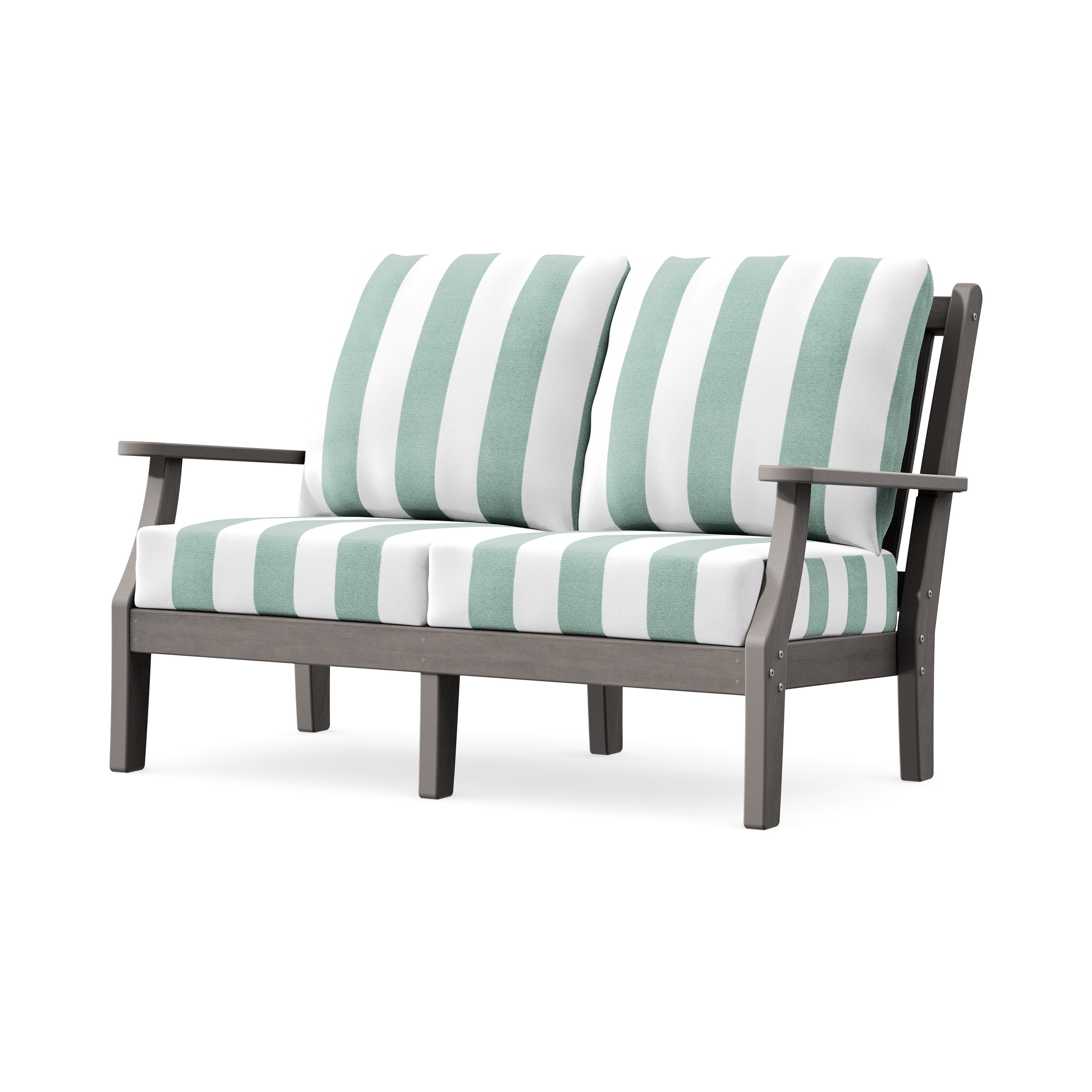 Wovendale Deep Seating Loveseat in Driftwood / Cabana Stripe Glacier Spa
