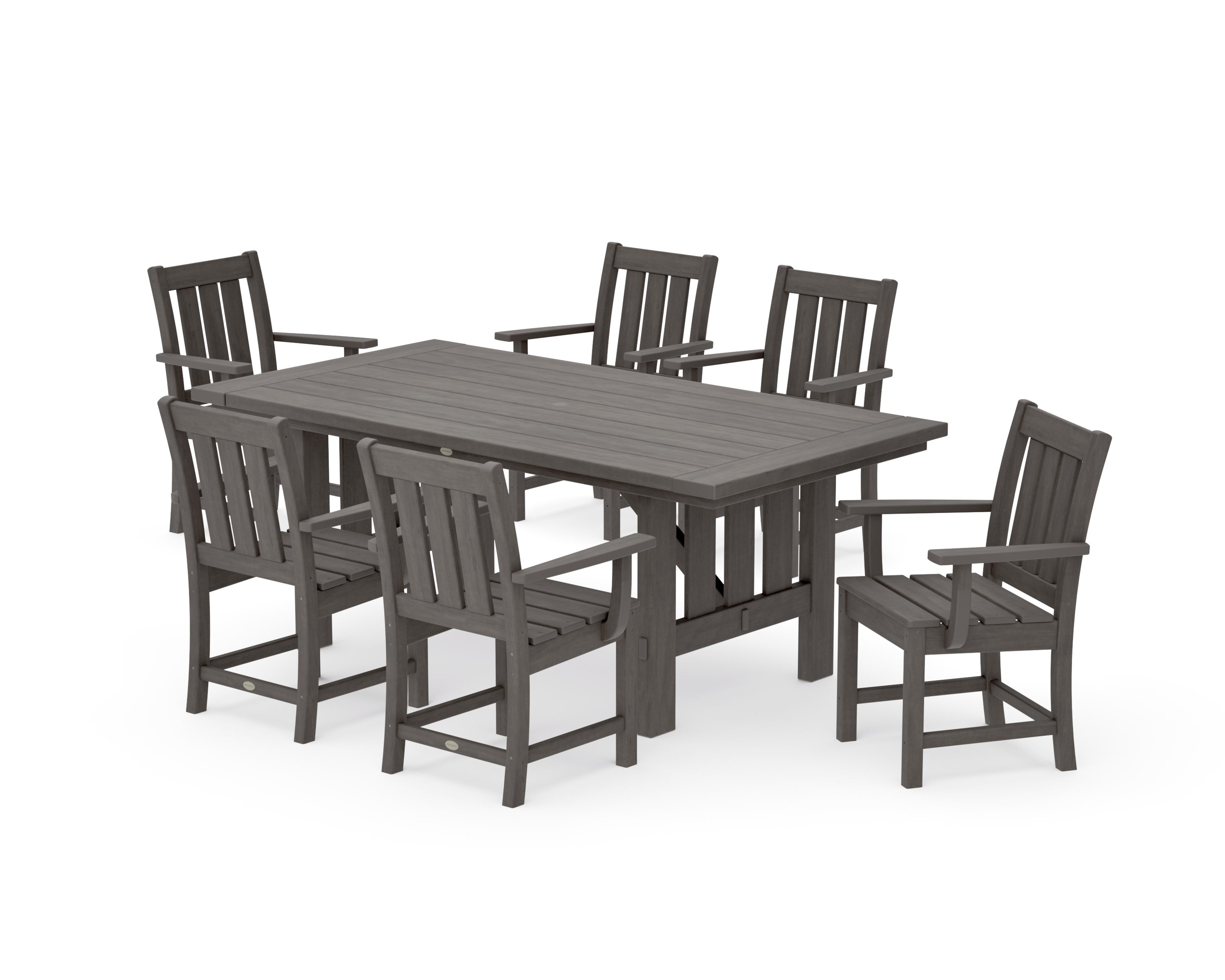 Oxford Arm Chair 7-Piece Mission Dining Set in Driftwood