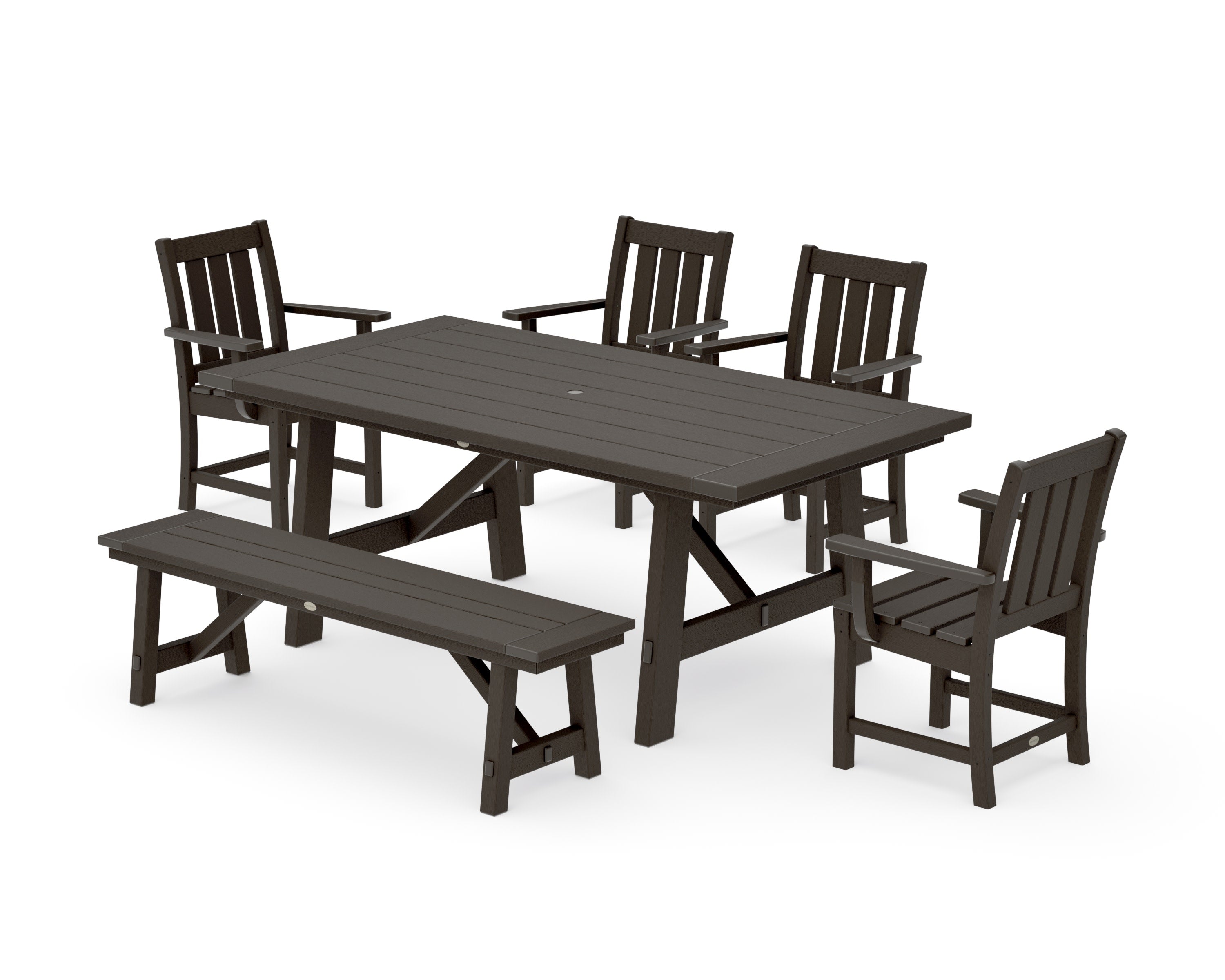 Oxford 6-Piece Rustic Farmhouse Dining Set with Bench in Vintage Coffee