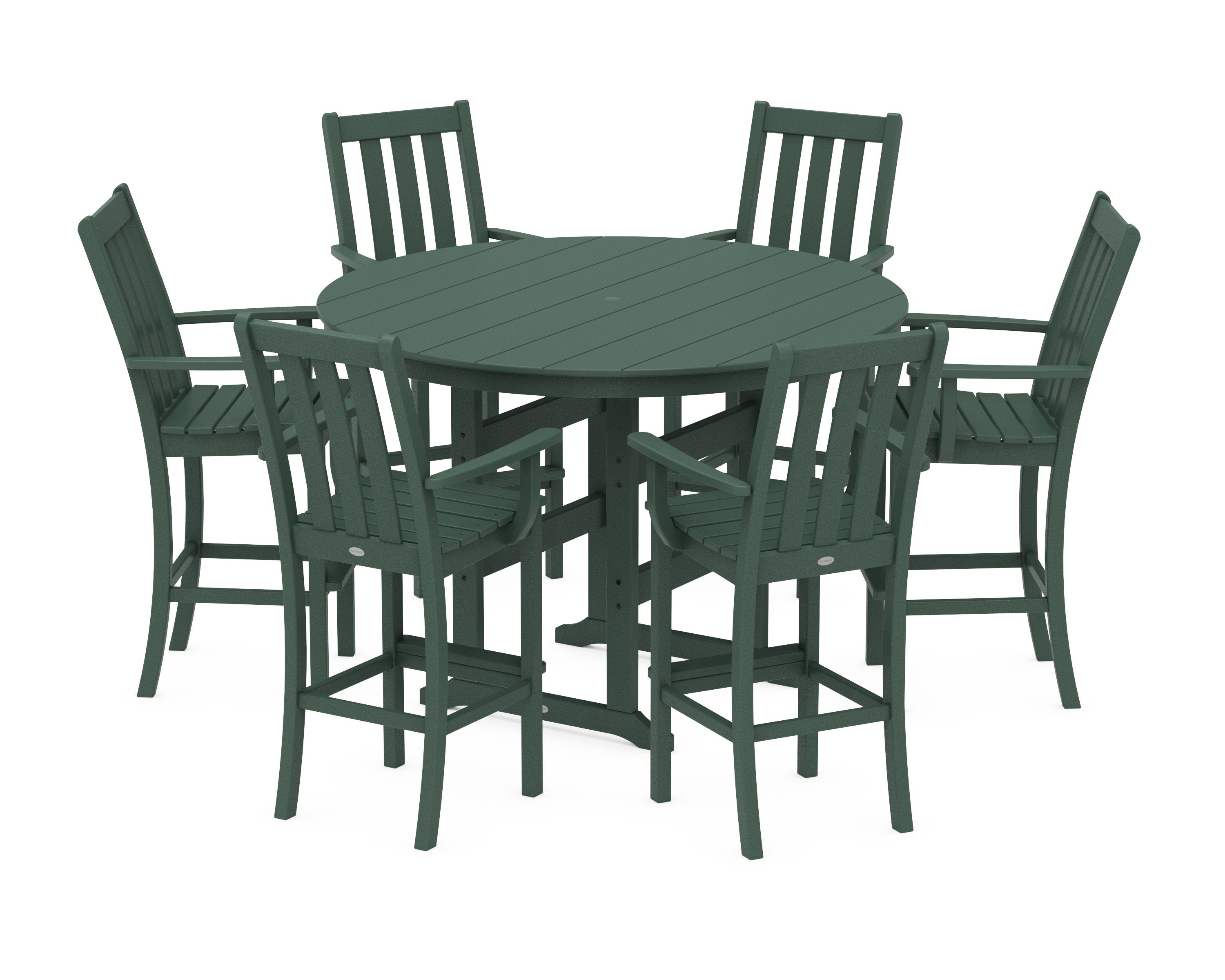 Vineyard 7-Piece Arm Chair Round Farmhouse Bar Set in Green