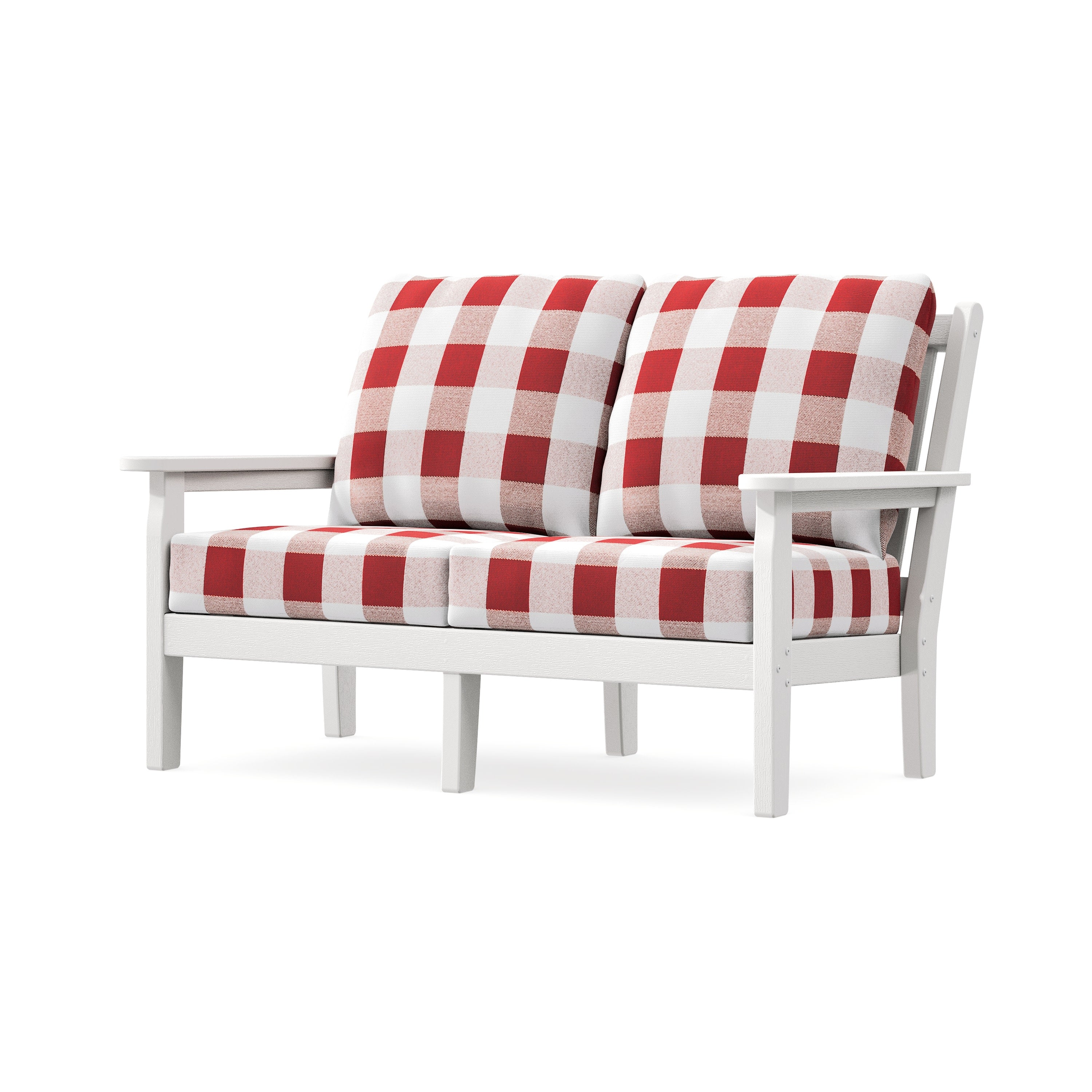 Chippendale Deep Seating Loveseat in Vintage White / Buffalo Plaid Crimson