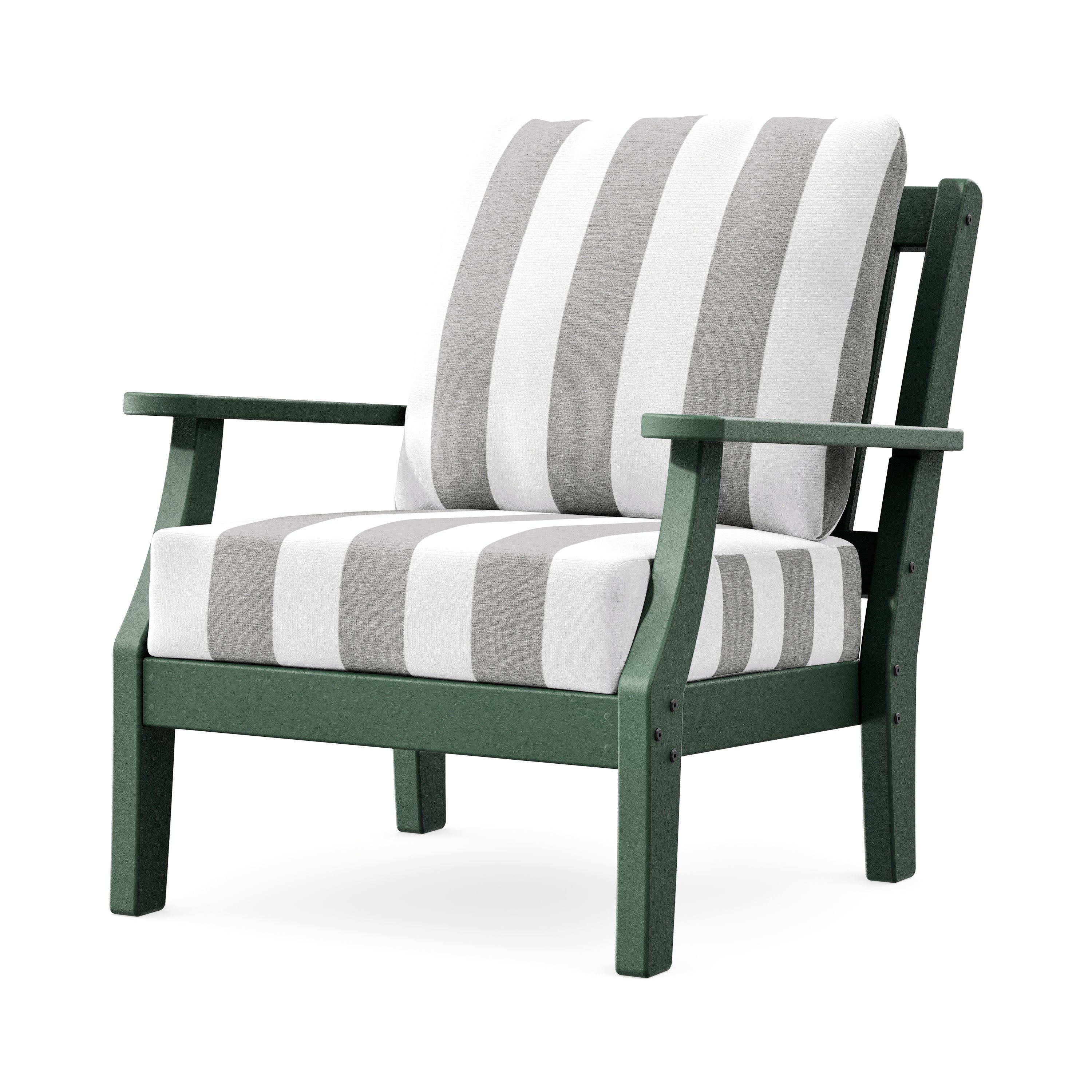 Chinoiserie Deep Seating Chair in Green / Cabana Stripe Grey Mist