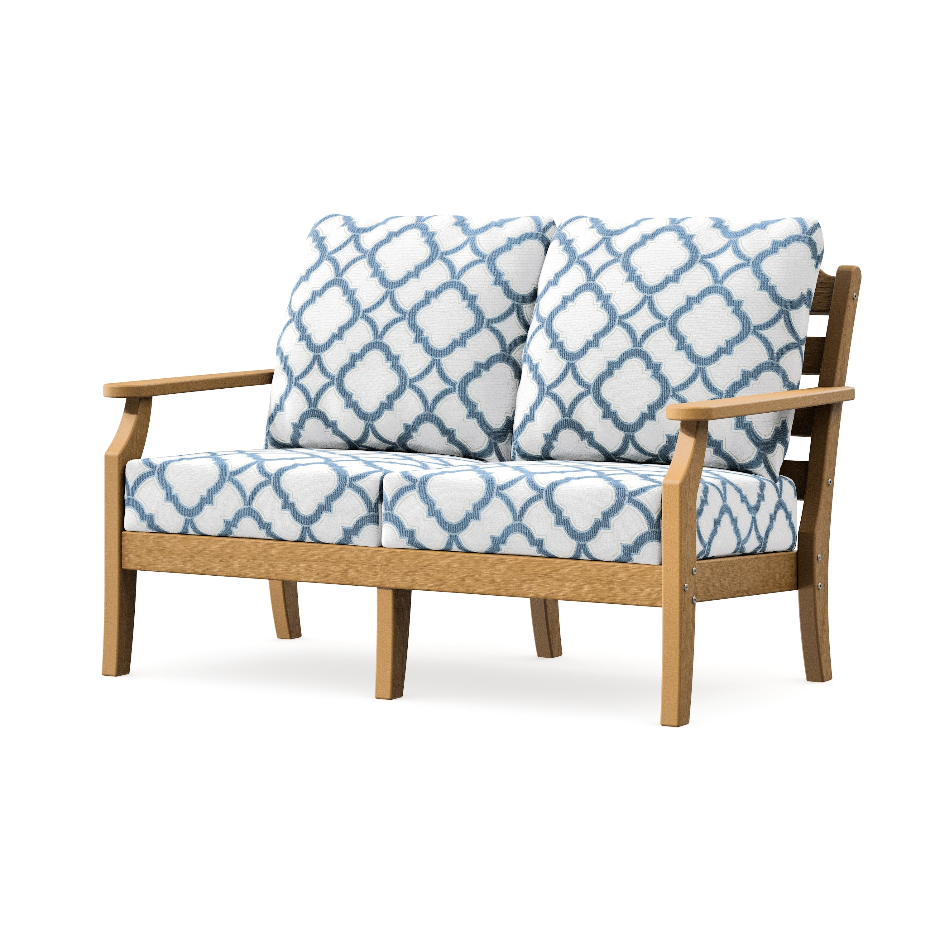 Savannah Deep Seating Loveseat in Natural / Trellis Sky Blue