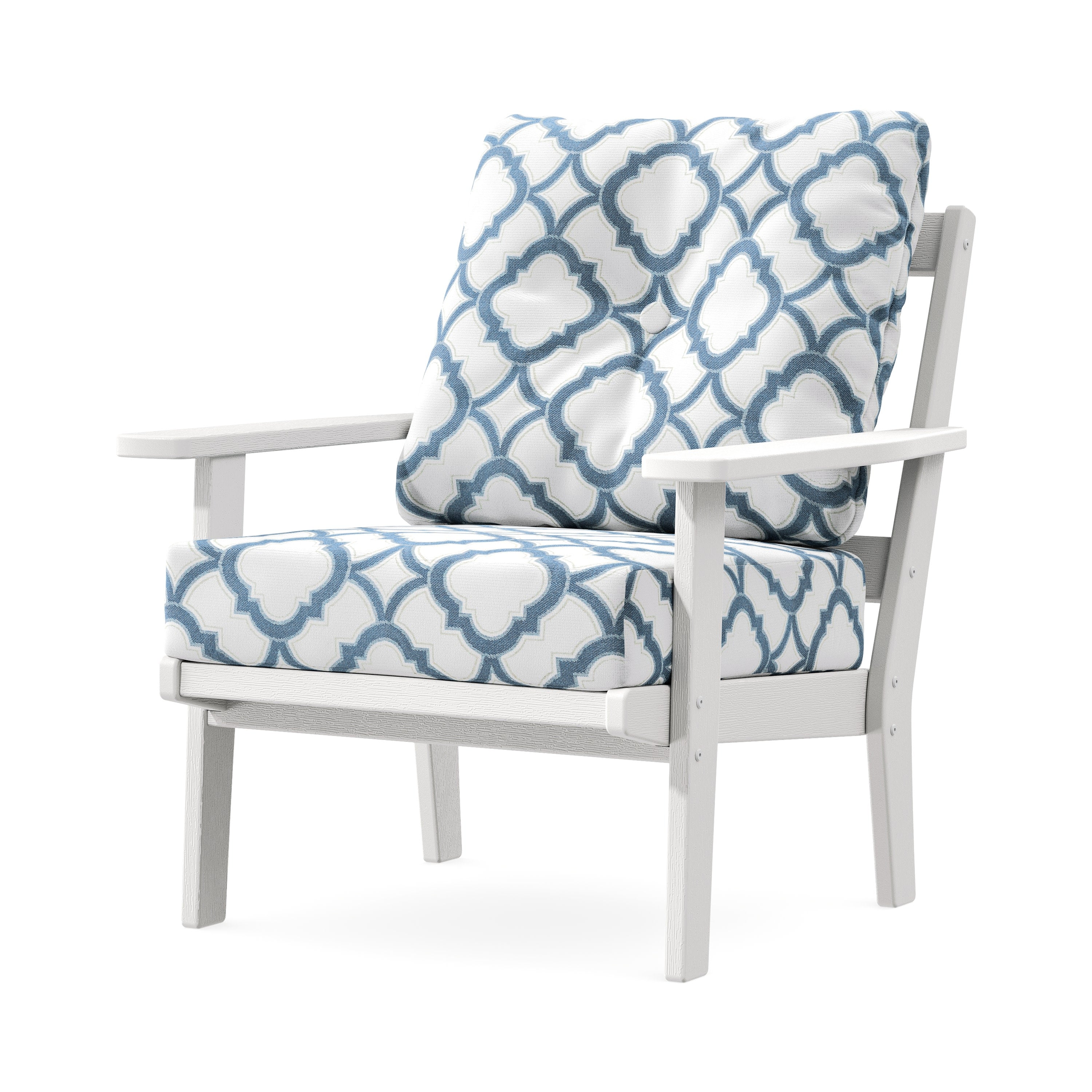 Prairie Deep Seating Chair in Vintage White / Trellis Sky Blue