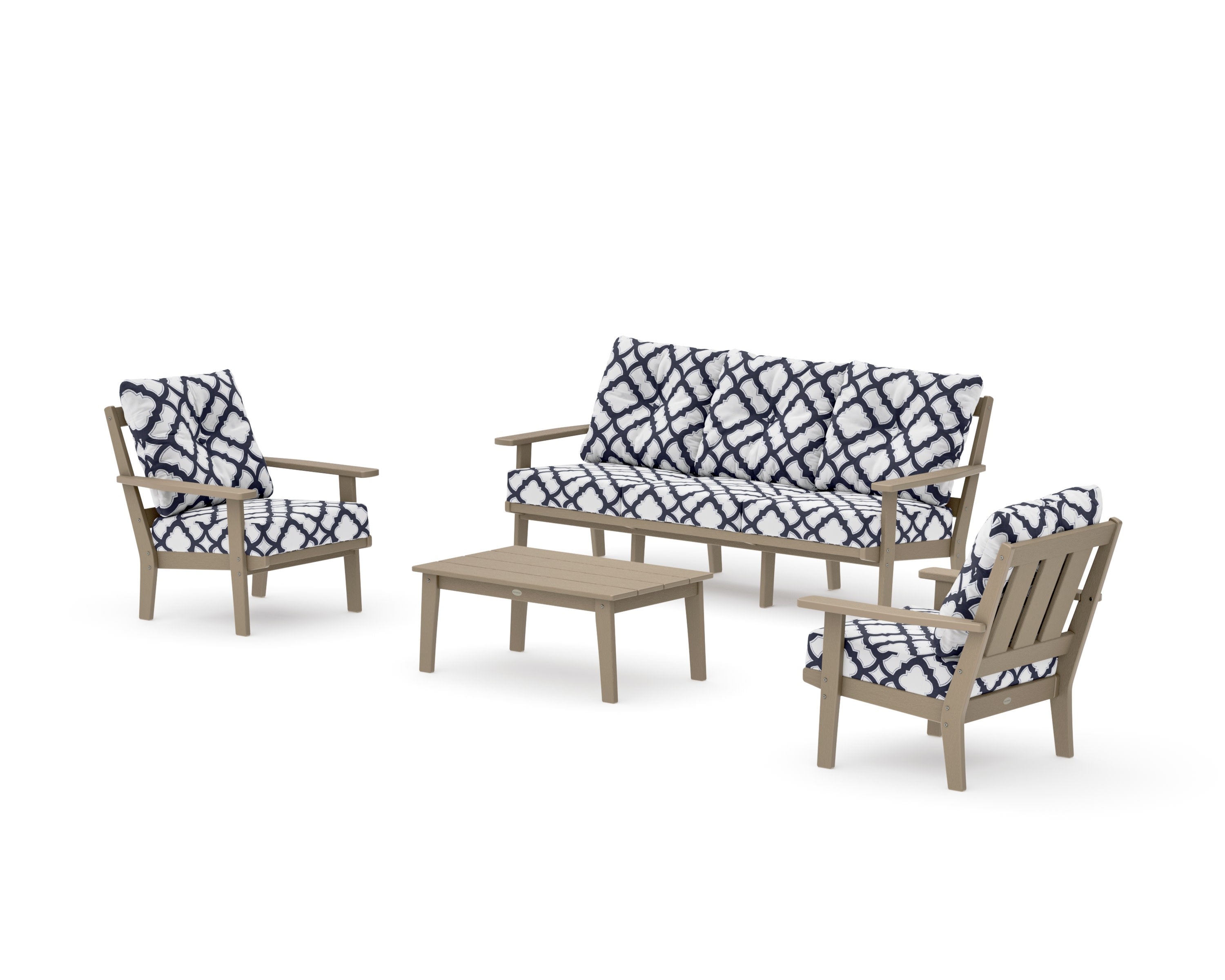 Oxford 4-Piece Deep Seating Set with Sofa in Vintage Sahara / Trellis Navy