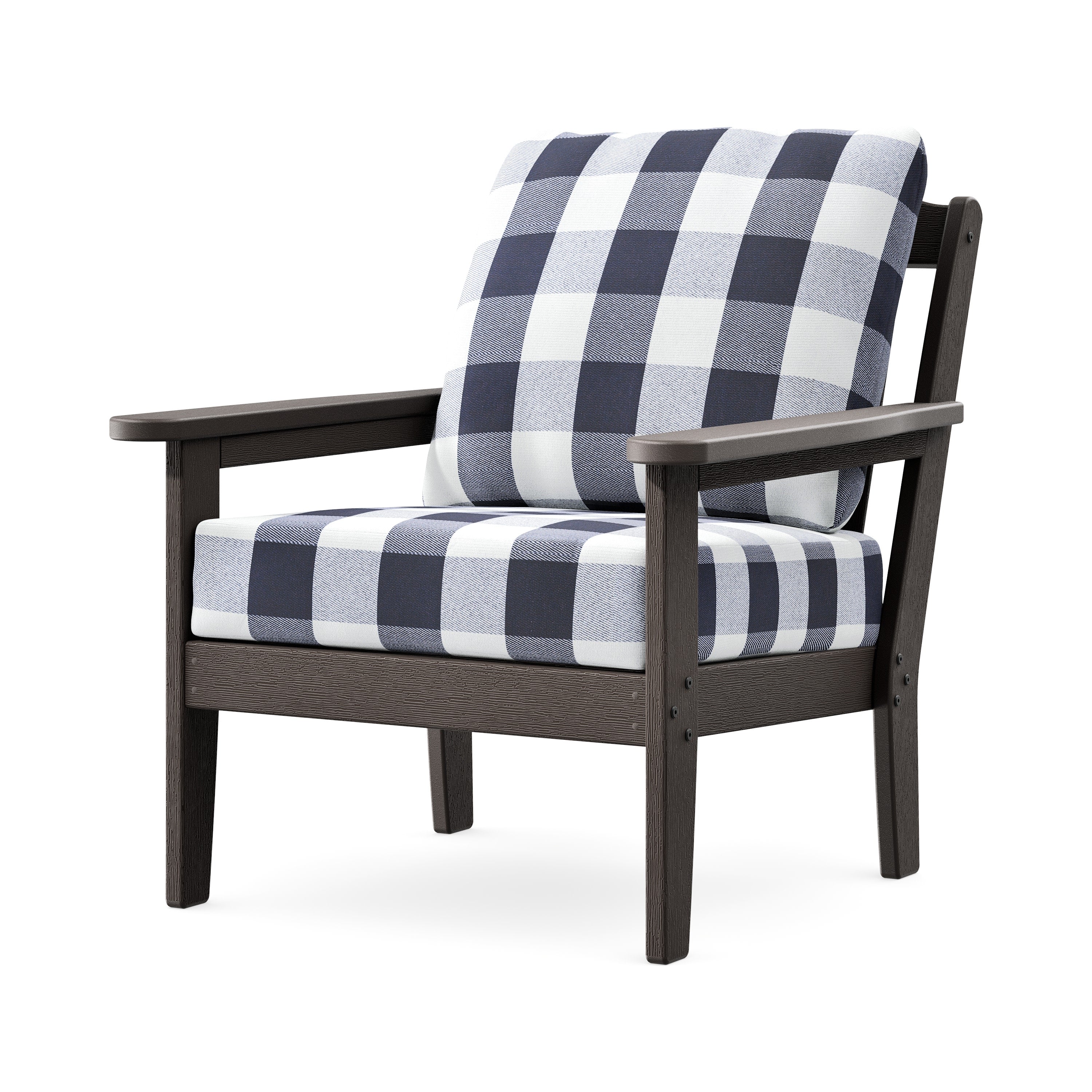 Cottage Deep Seating Chair in Vintage Coffee / Buffalo Plaid Navy