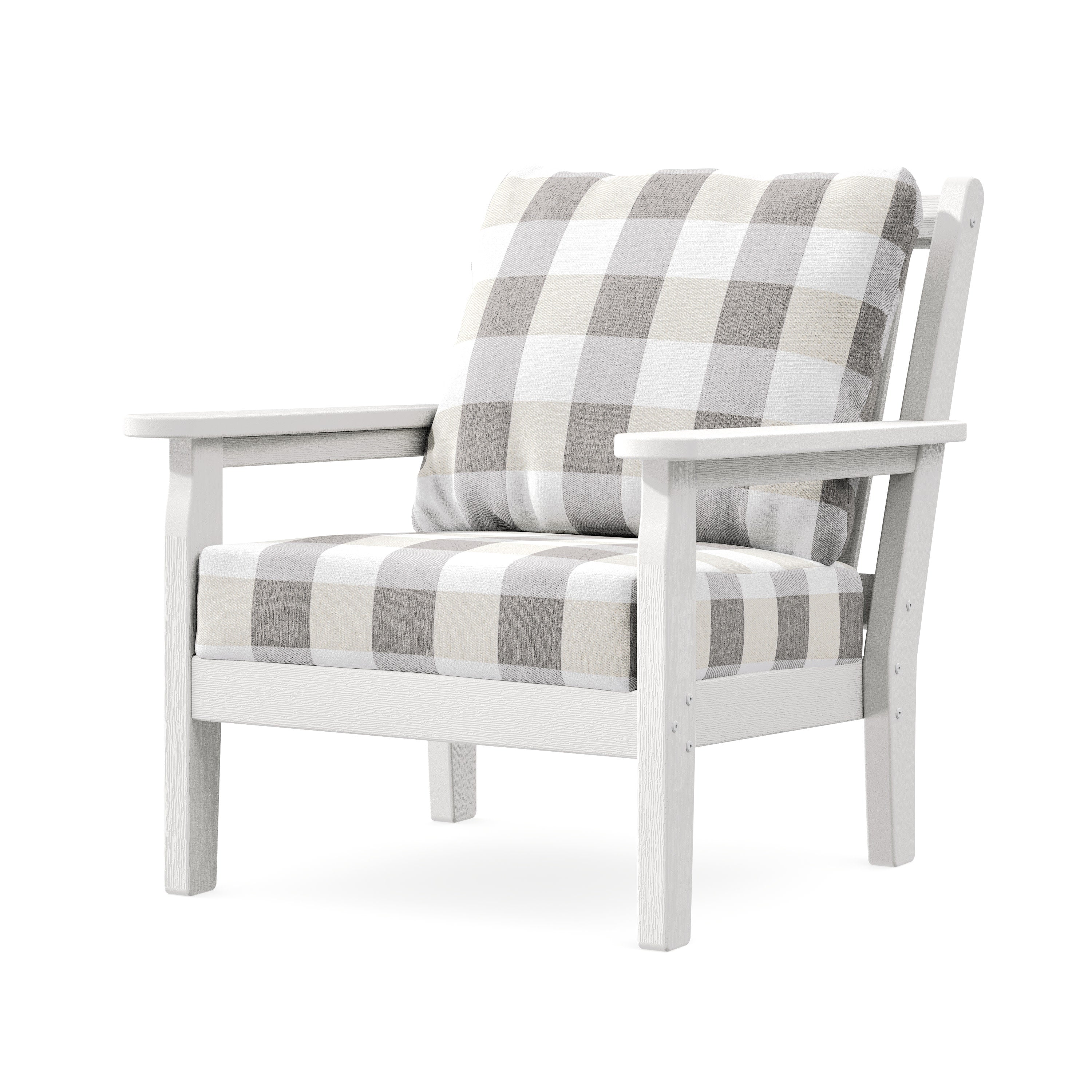 Chippendale Deep Seating Chair in Vintage White / Buffalo Plaid Grey Mist