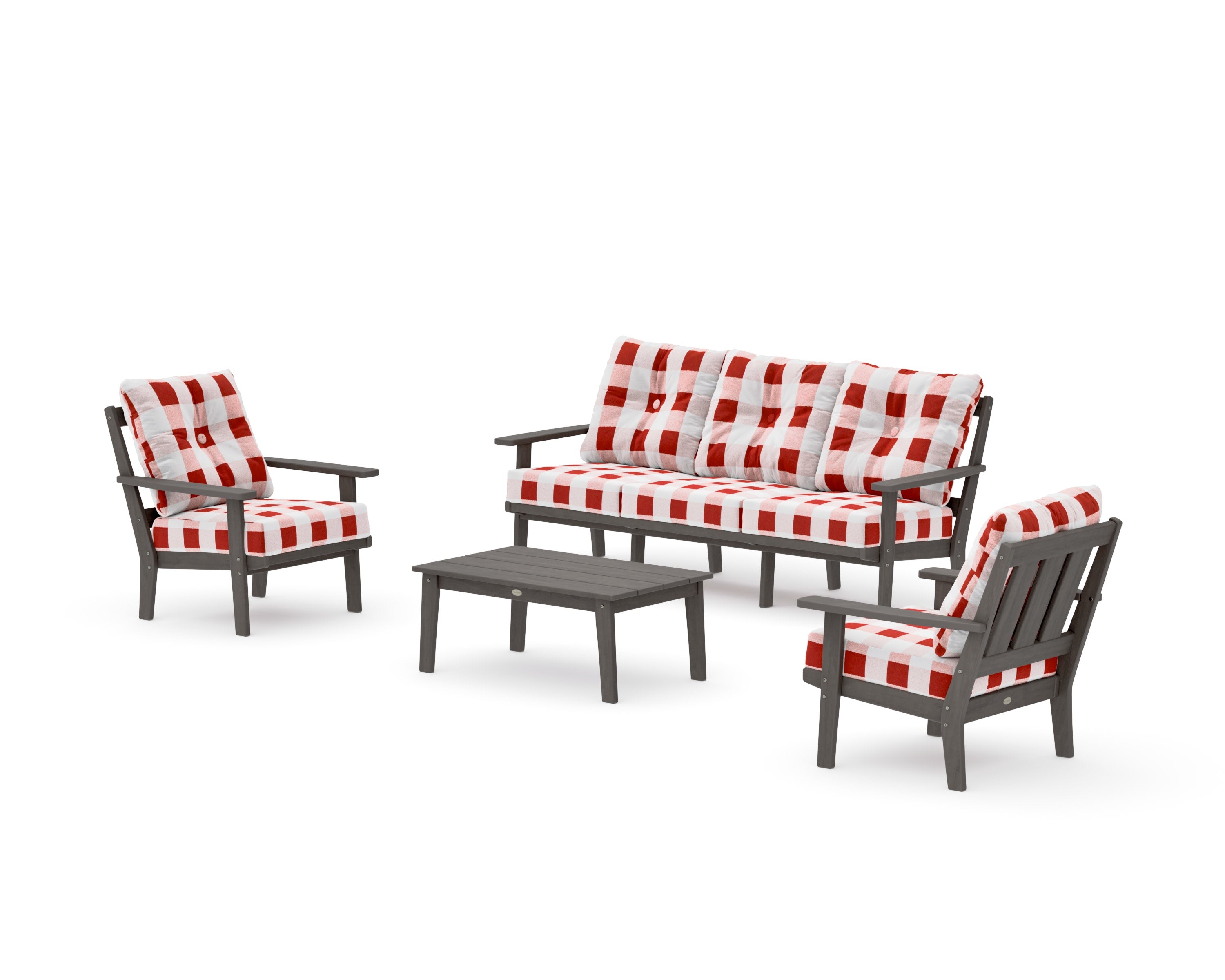 Oxford 4-Piece Deep Seating Set with Sofa in Driftwood / Buffalo Plaid Crimson