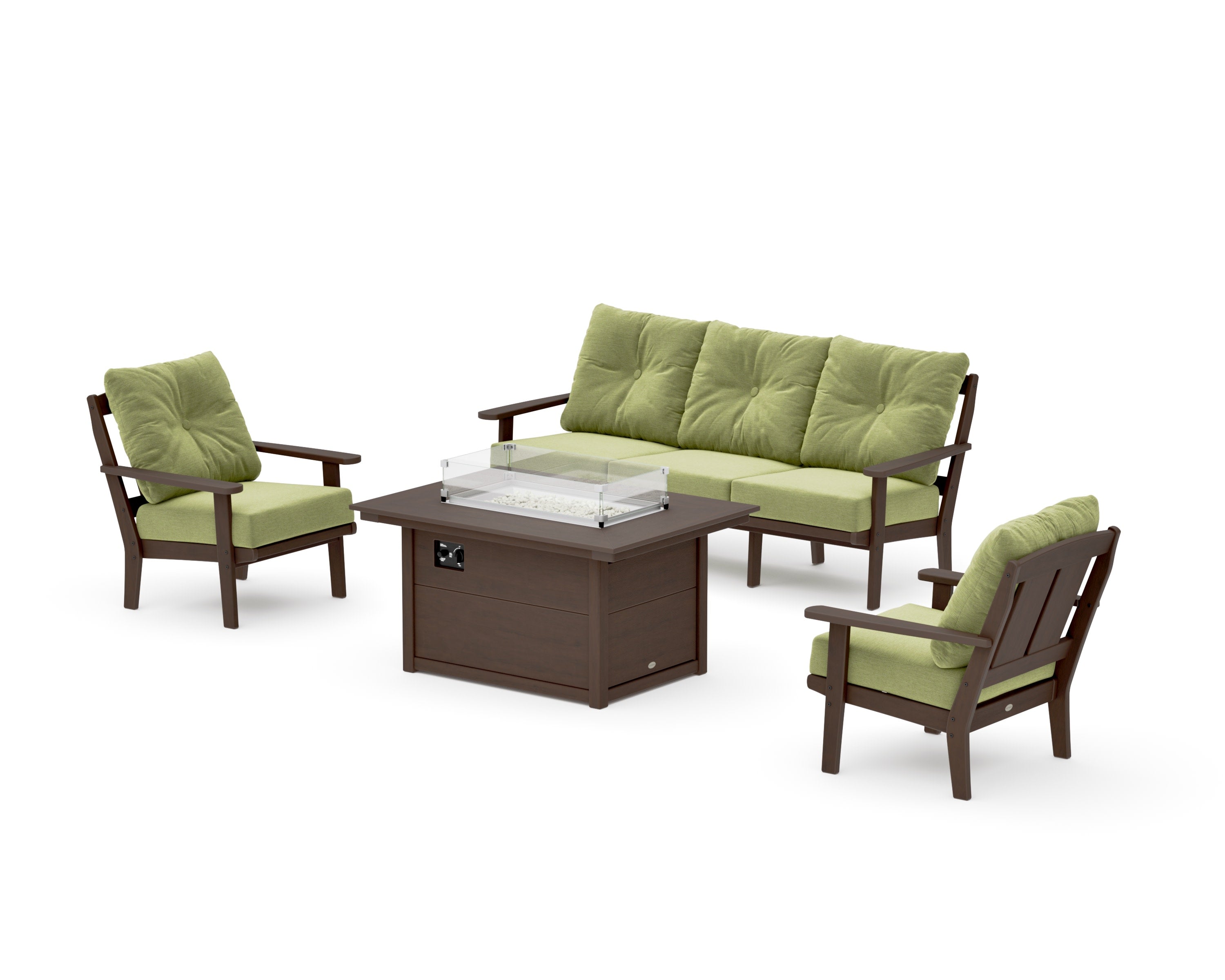 Mission Deep Seating Fire Pit Table Set in Kona / Chartreuse Boucle