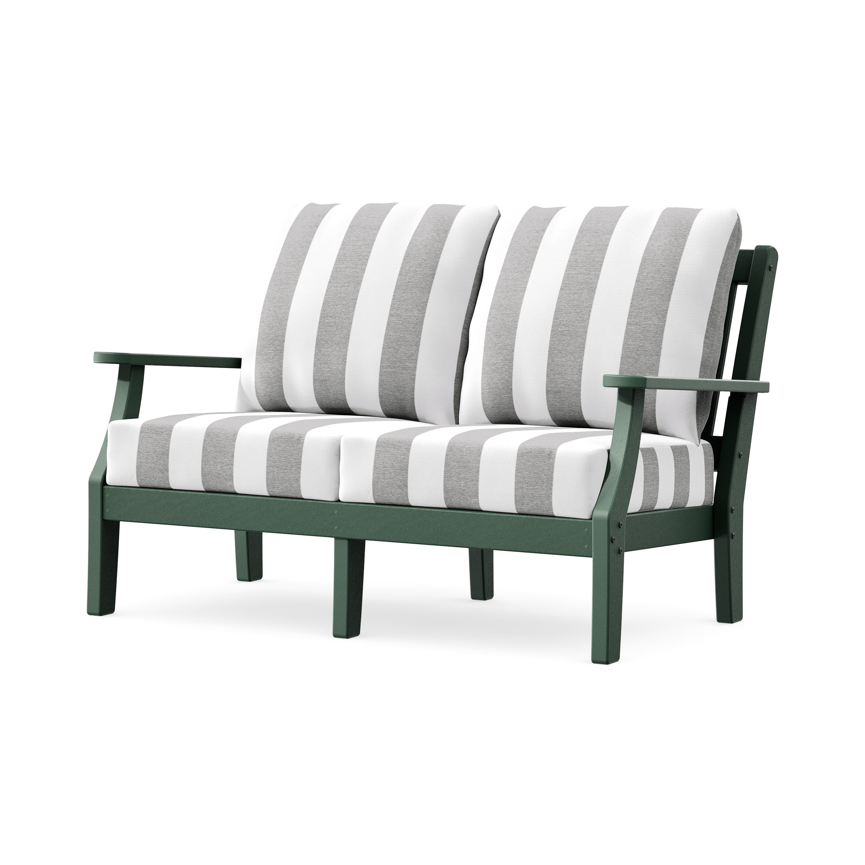 Chinoiserie Deep Seating Loveseat in Green / Cabana Stripe Grey Mist