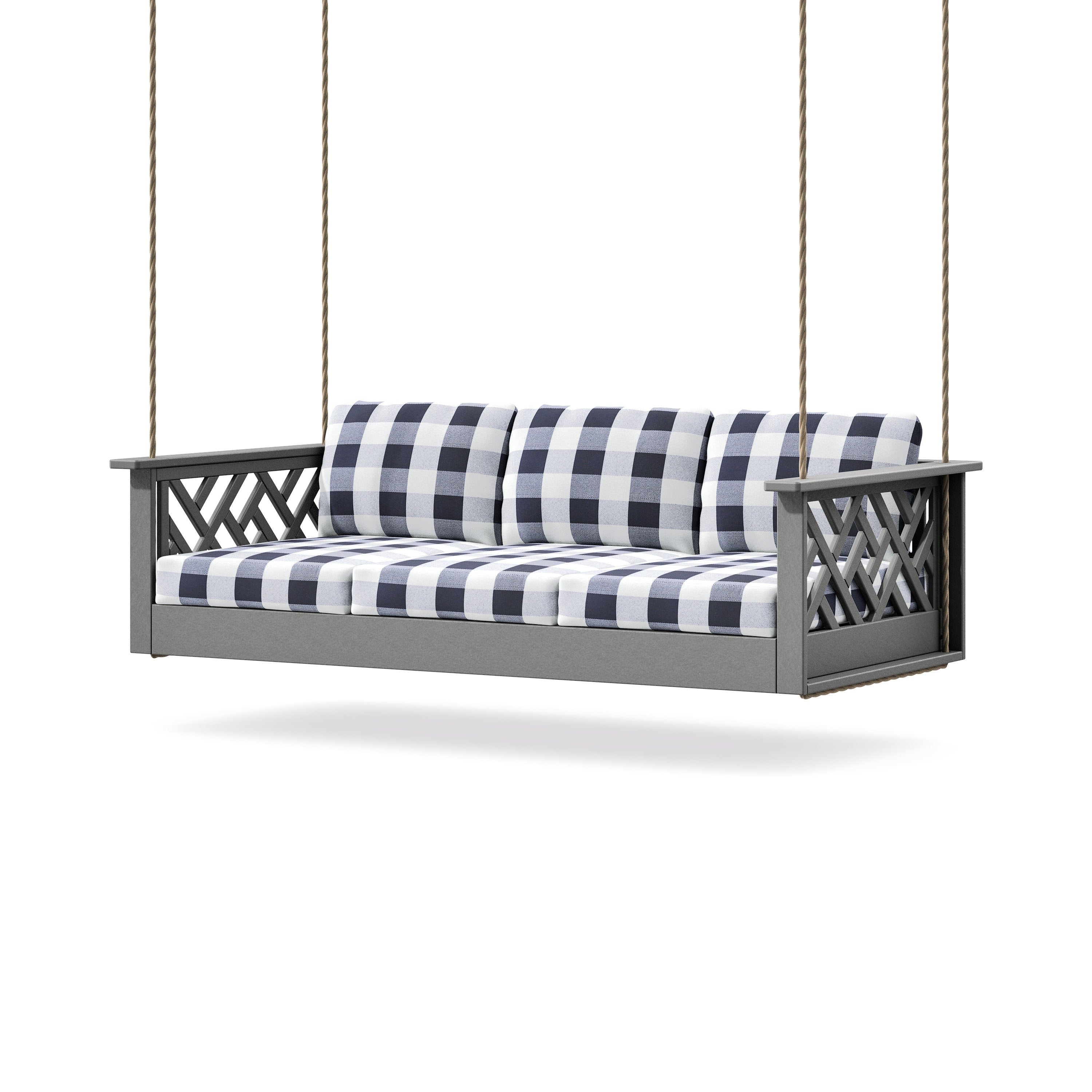 Chippendale Daybed Swing in Slate Grey / Buffalo Plaid Navy